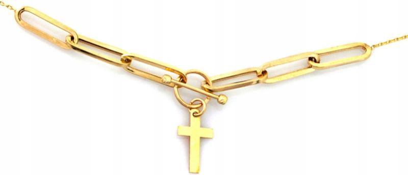 Zlatý náhrdelník 585 s velkými články a Křížem, módní vzor 14k dárek