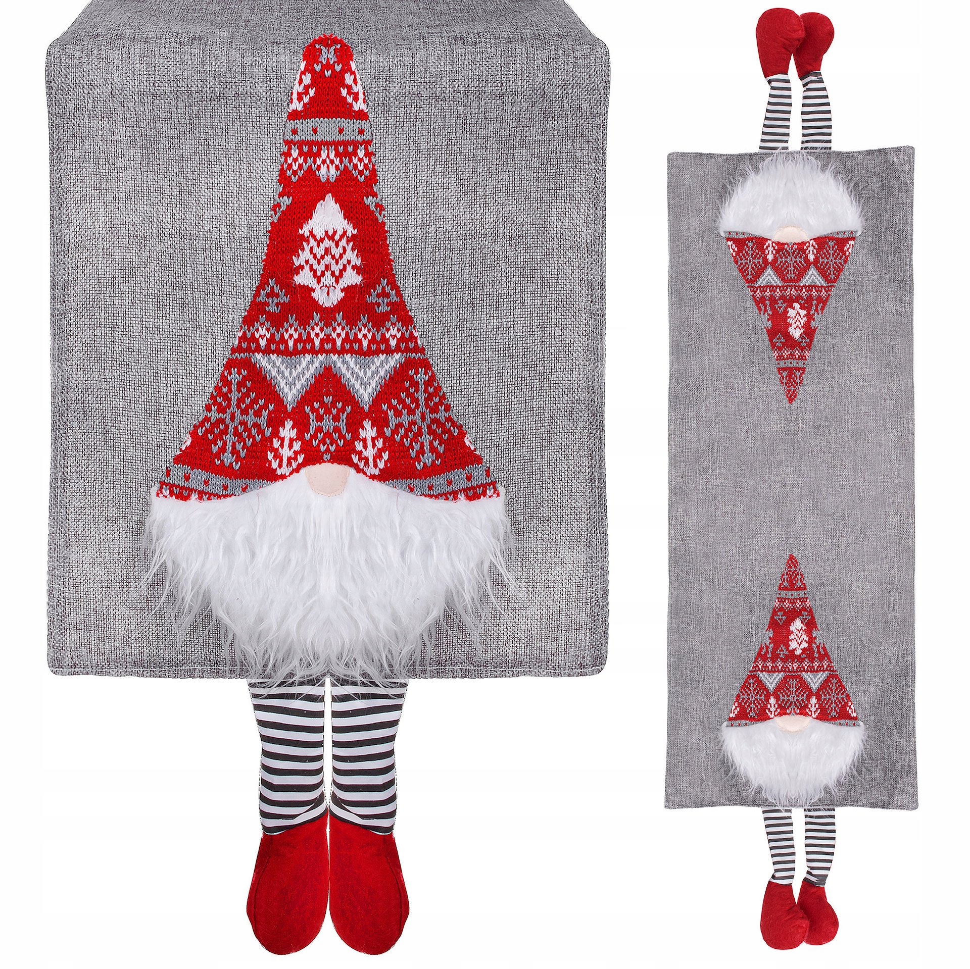 BIEŻNIK ŚWIĄTECZNY NA STÓŁ OBRUS ŚWIĘTA 180x33cm SKRZAT LEN LNIANY SZARY Kolor dodatkowy czerwony