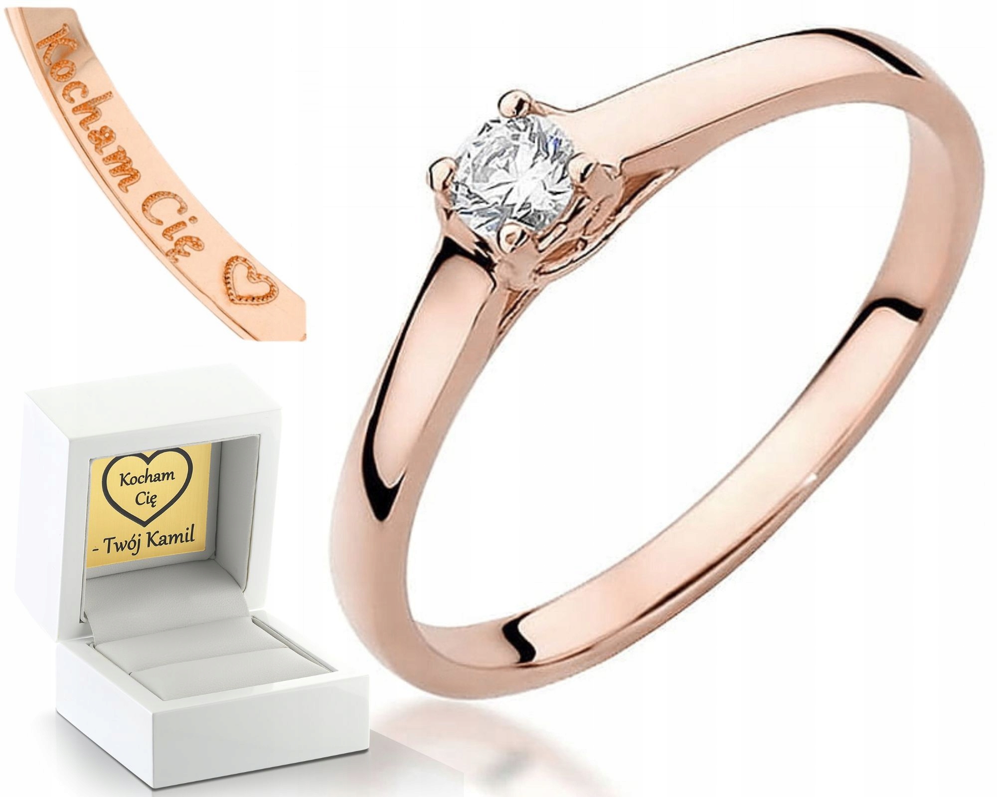 Růžové Zlato Prstýnek S Diamantem Gravírování 585 Bonus Dárek