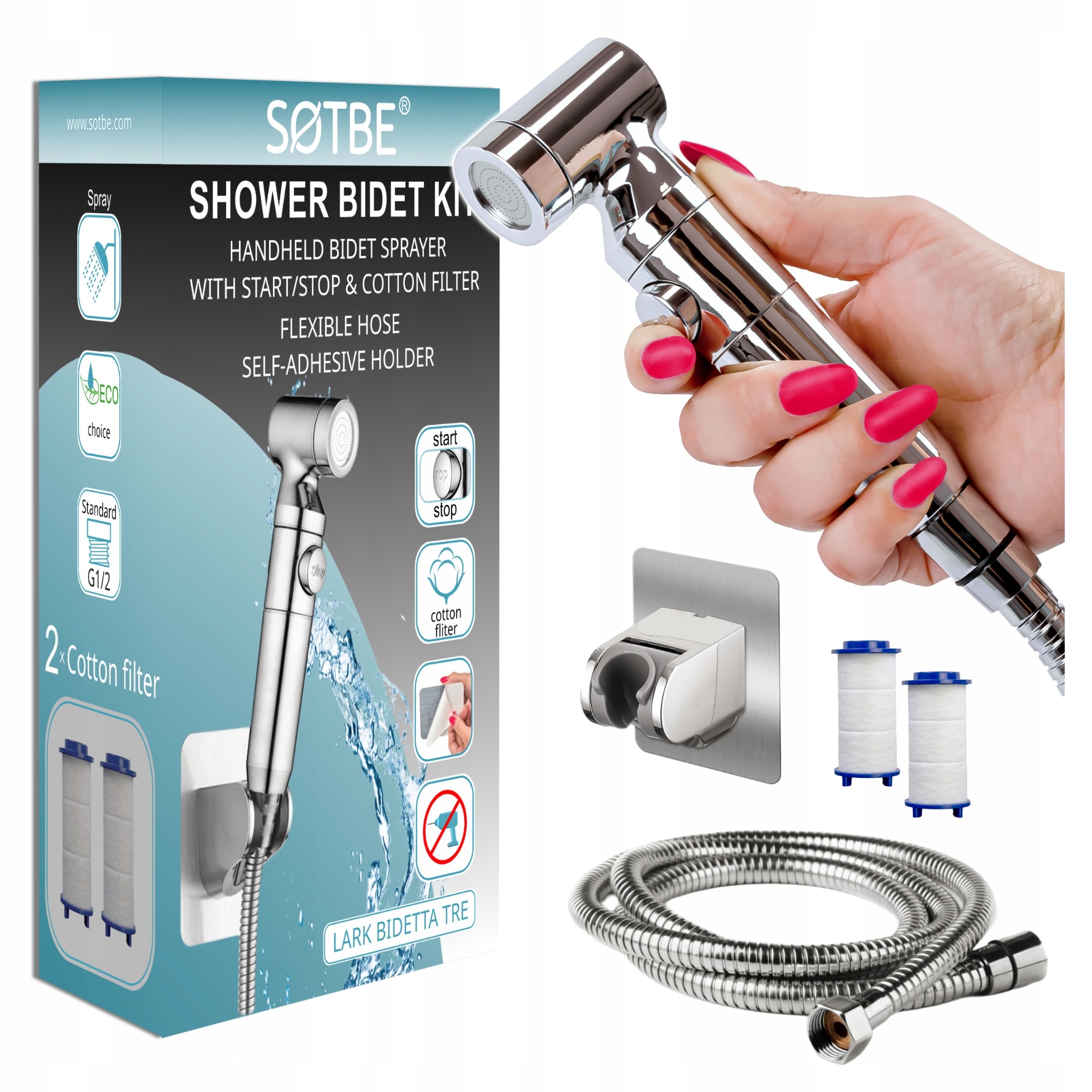 Bidetová sada sprchového sprchová hlavice hadice a samolepicí držáku