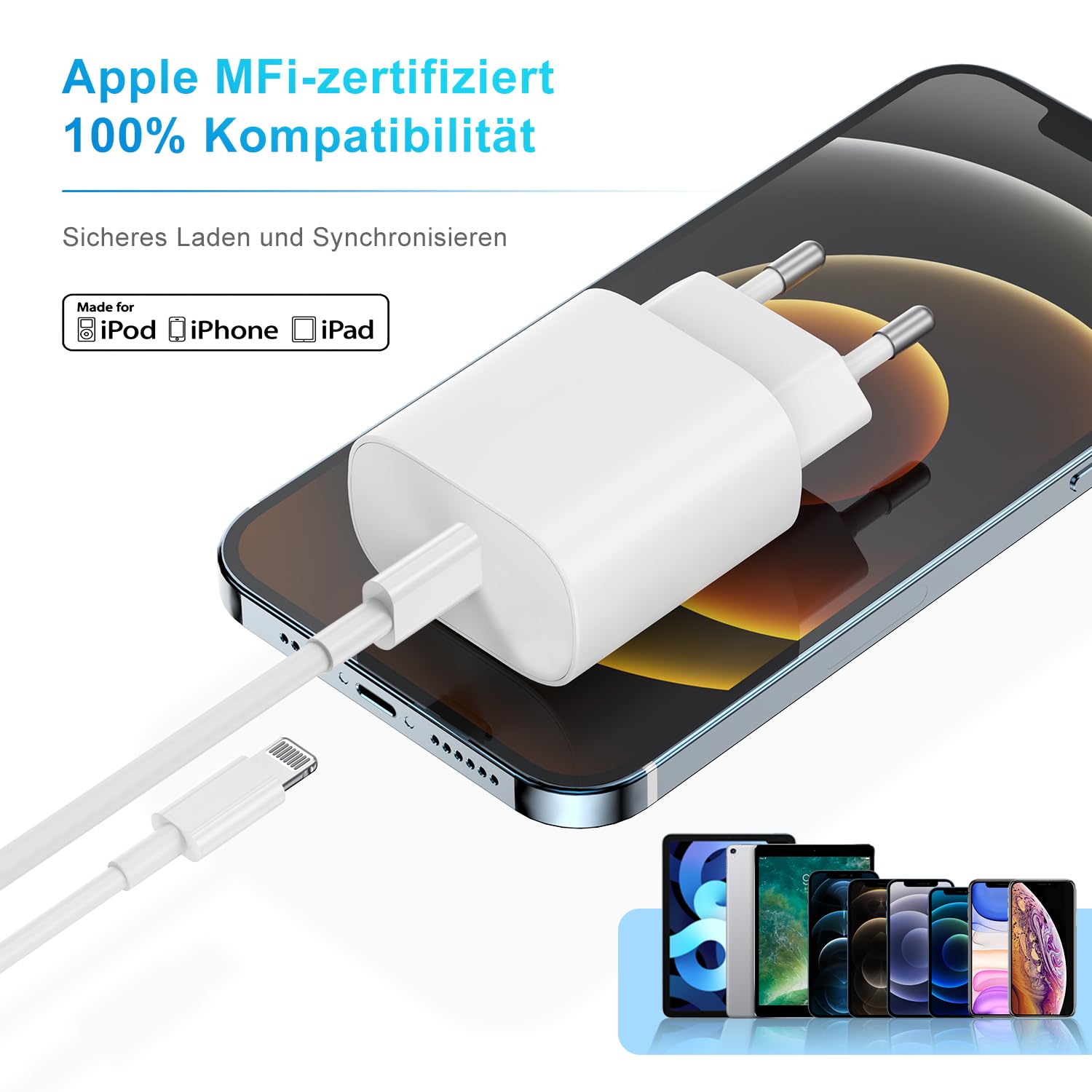 APPLE Ładowarka Szybka 20W USB C Kabel Lightning 2M iPhone iPad — miniatura 6