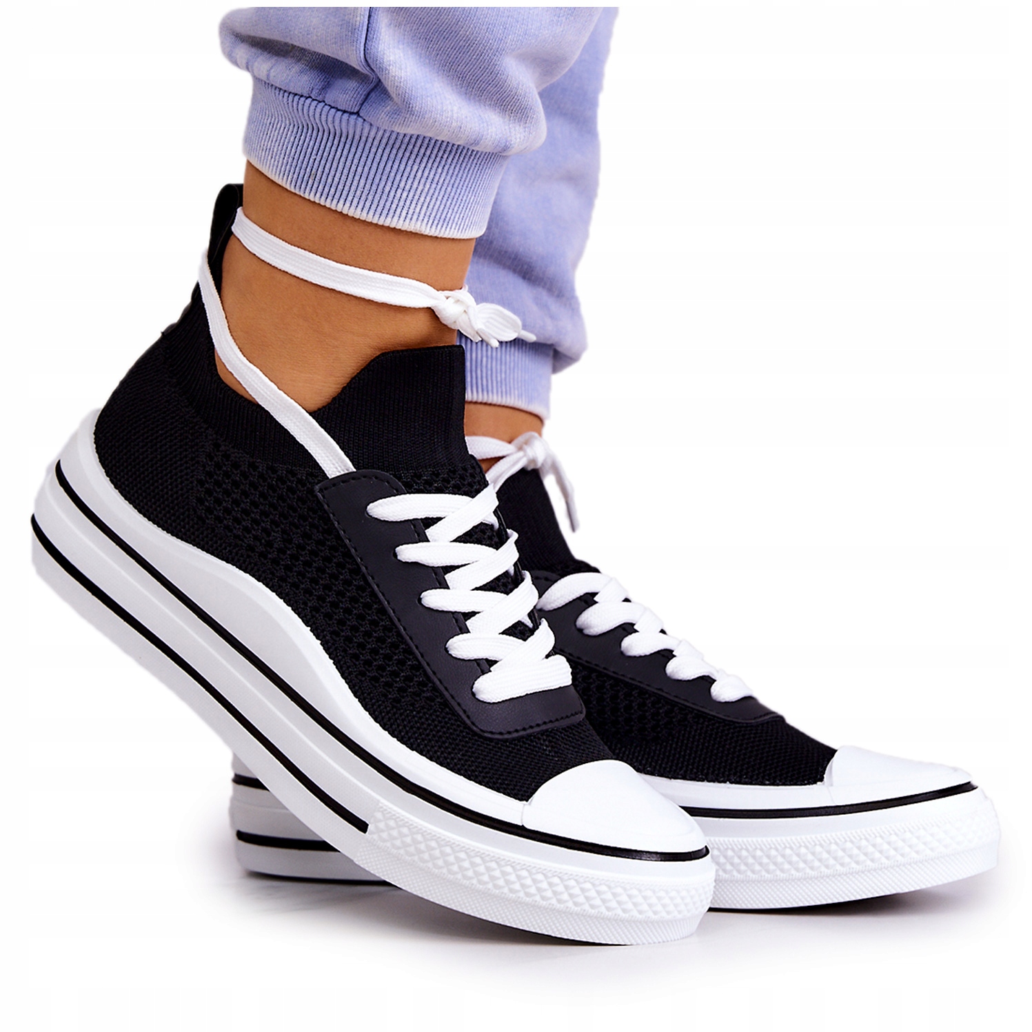 

Damskie Tenisówki Trampki Skarpetkowe Czarne 38