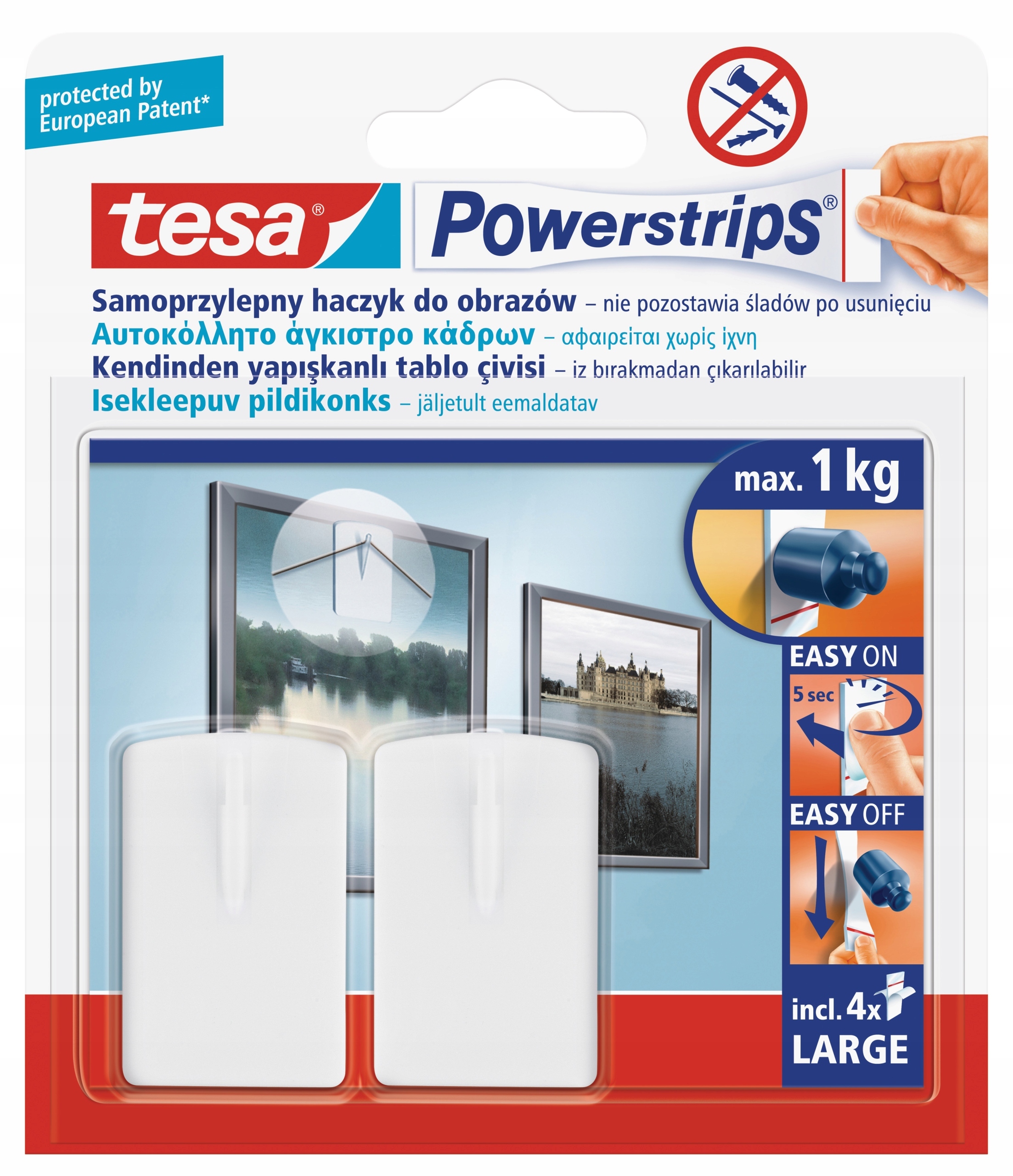 TESA POWERSTRIPS Haczyki samoprzylepne wieszaki do ramek obrazów 2 x 1kg