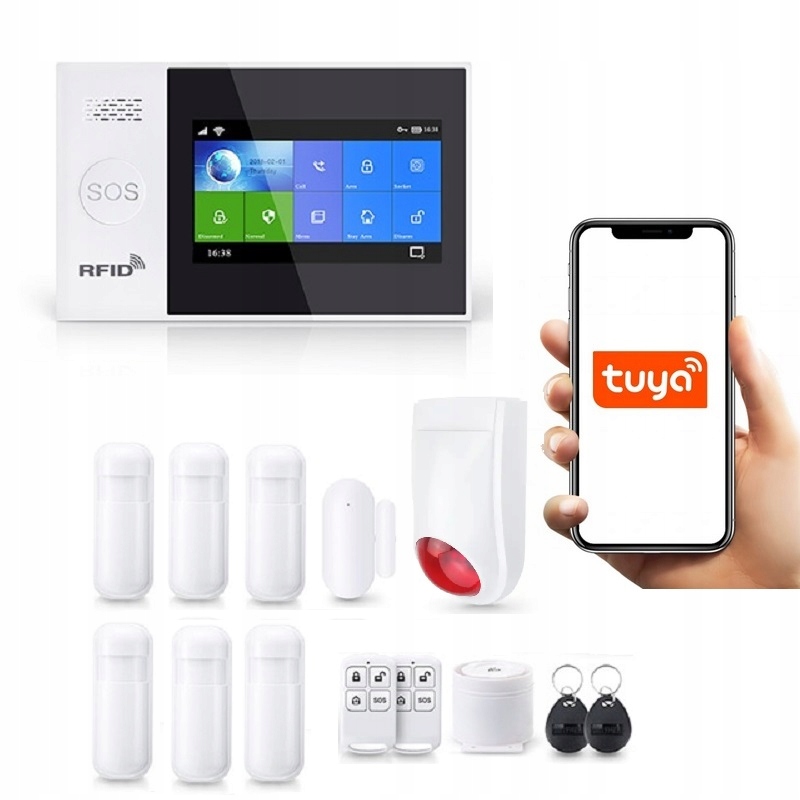 Bezdrôtový LCD Alarm 4.3" Gsm WiFi Sms Tuya 6xPIR Siréna