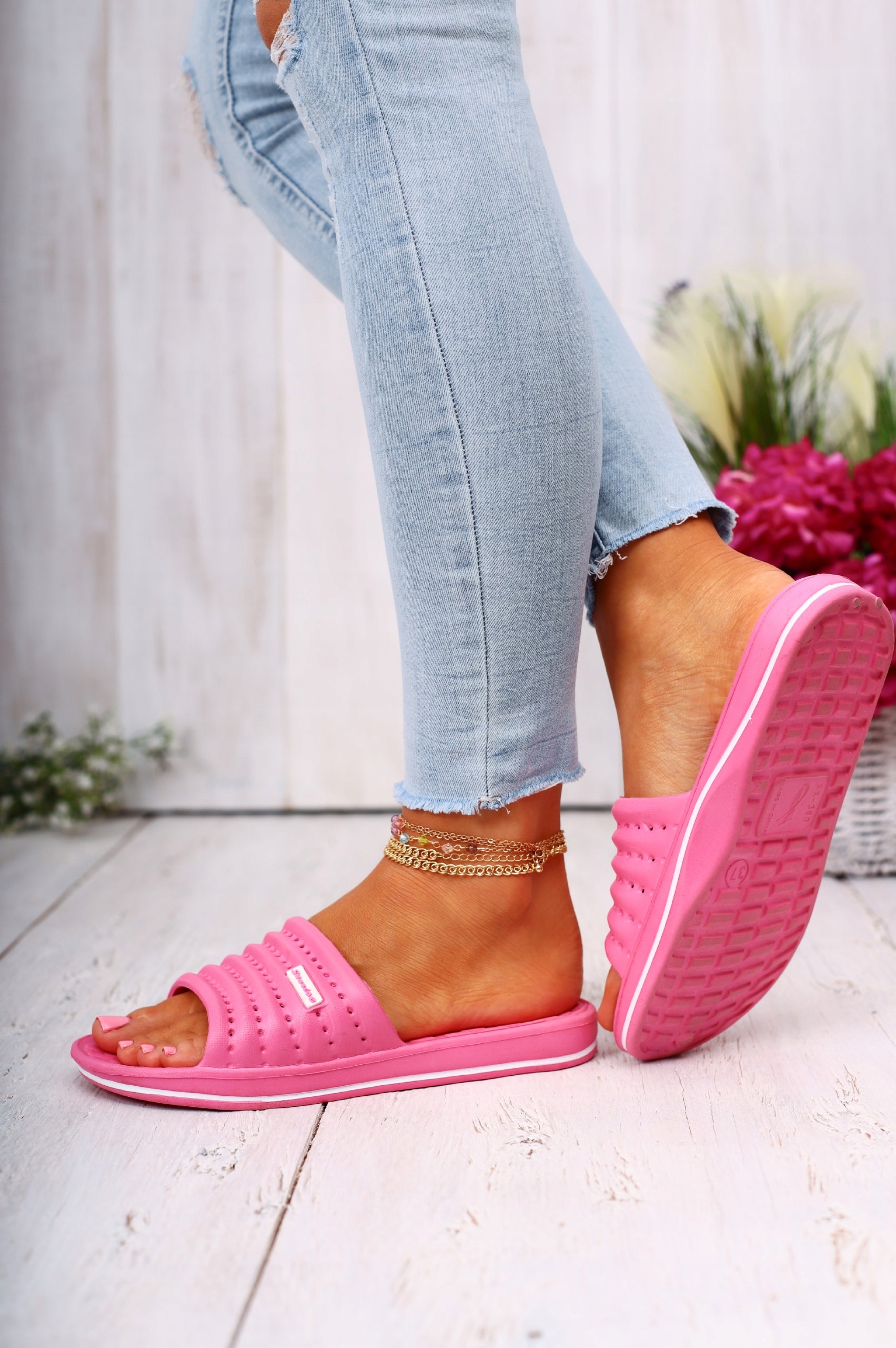 KLAPKI DAMSKIE BASENOWE LEKKIE PLAŻOWE PIANKA Wzór dominujący bez wzoru