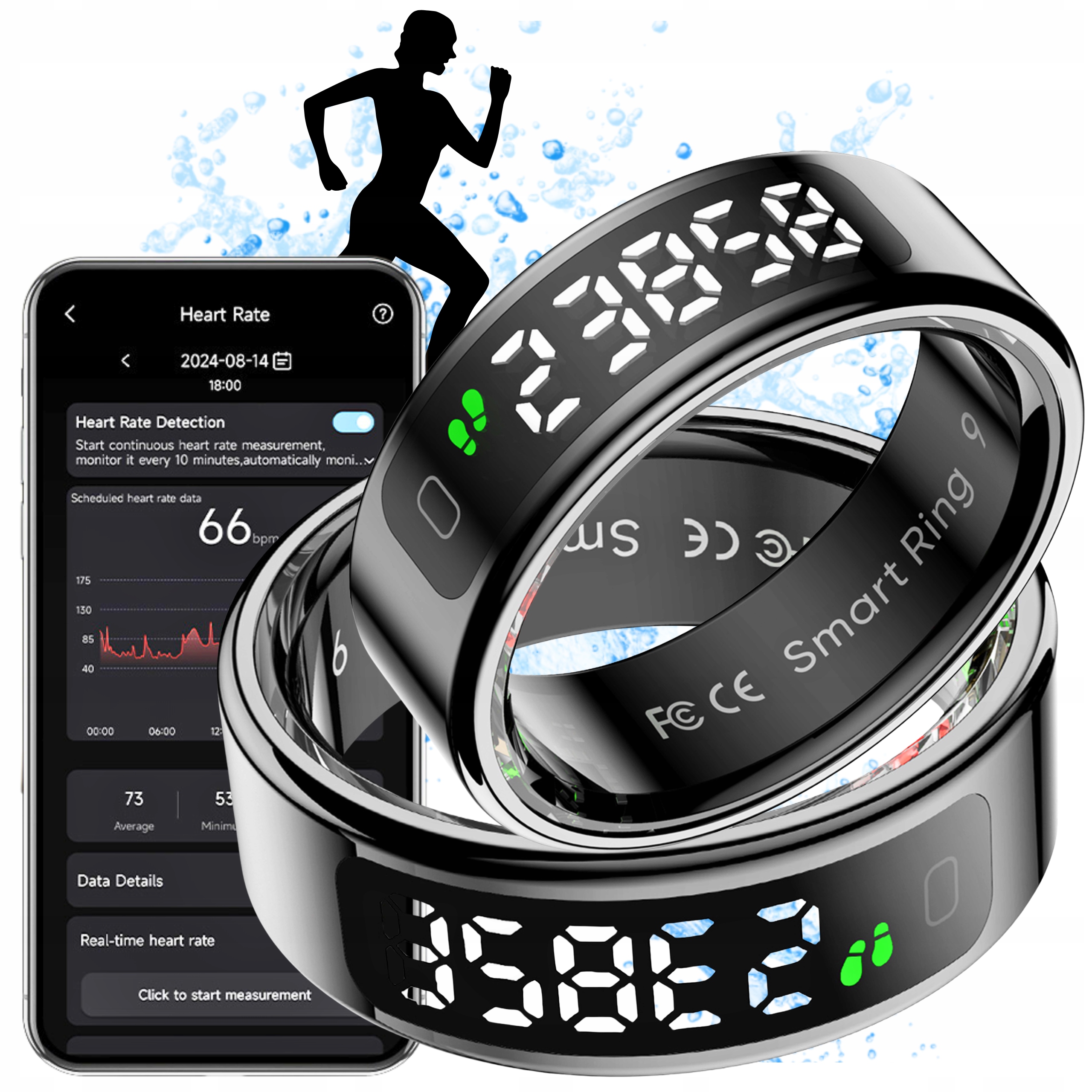 Smartring Colmi R12 czarny 20.8 mm rozmiar 11 LED HR SpO sen 1ATM