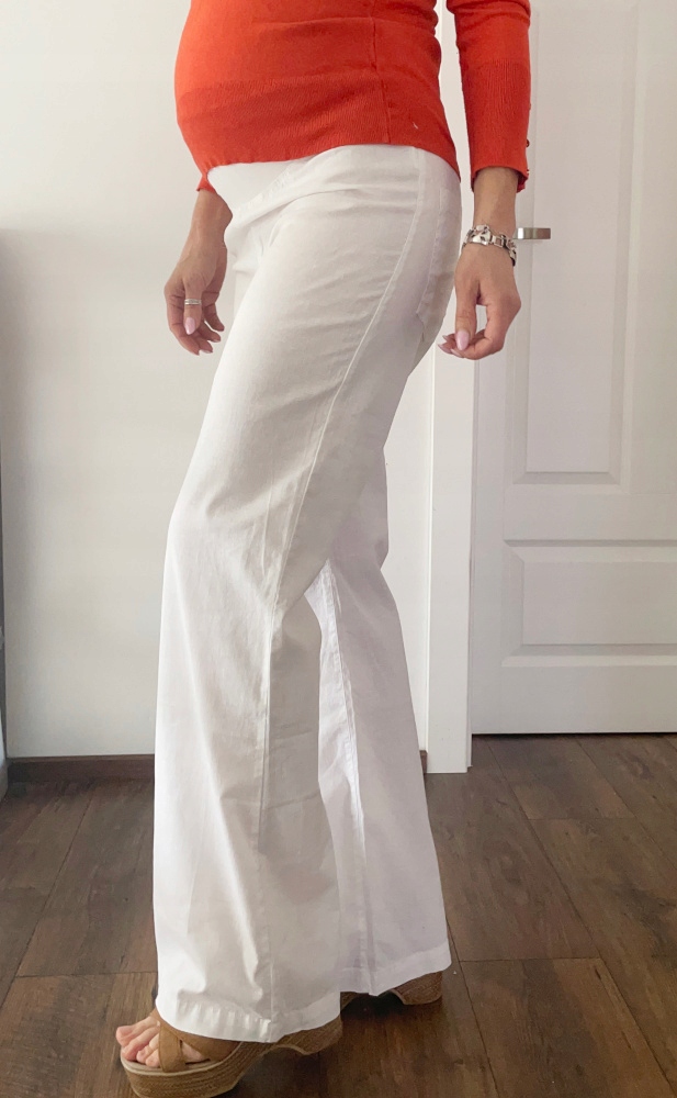 Lněné Těhotenské Kalhoty Extra bílé Rozšířené S