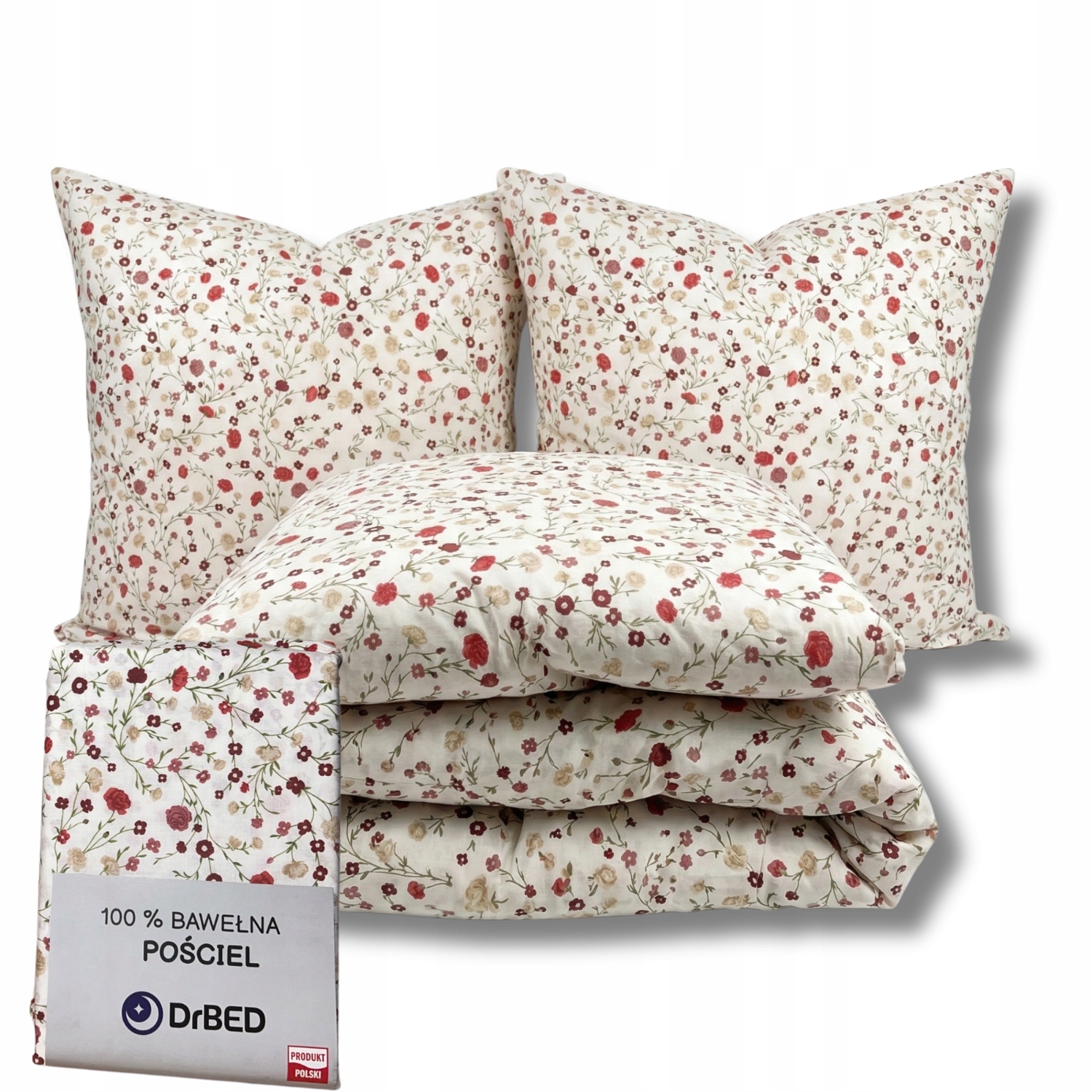 Komplet Pościeli 160x200 Bawełniana na Zamek Subtelny Wzór Kwiaty Polska