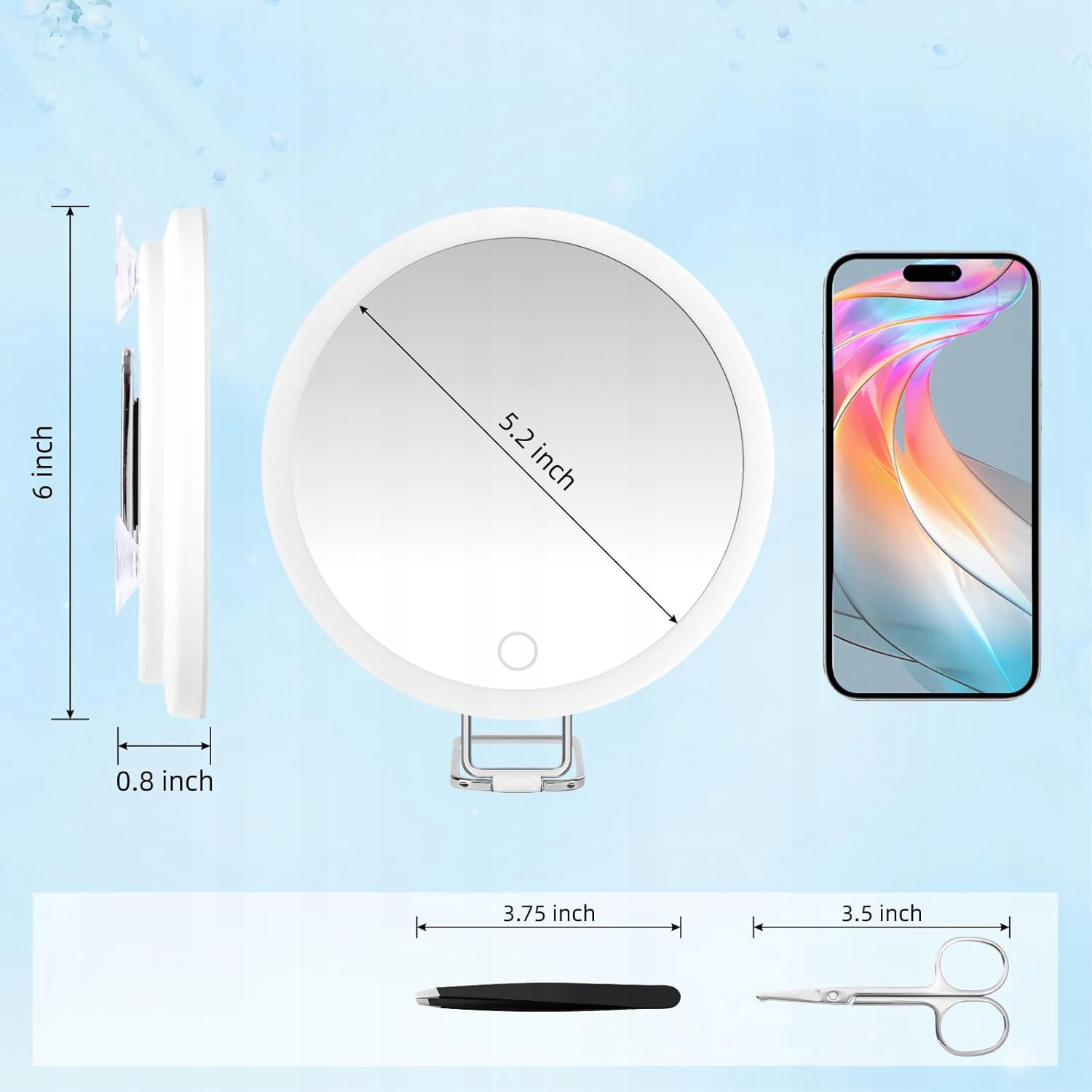 MULTIFUNKCIÓS TÜKÖR, NAGYÍTÓS SMINKTÜKÖR LED VILÁGÍTÁSSAL Szín fehér