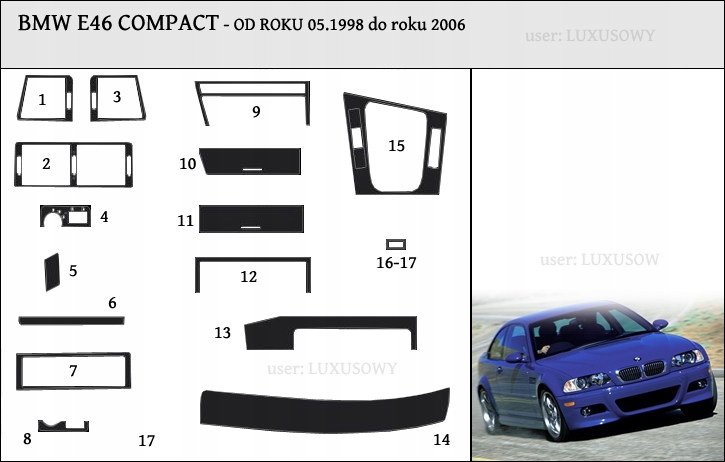 BMW E46 COMPACKT OKLEINA KOKPITU PANEL CARBON 3D Width 40 cm
