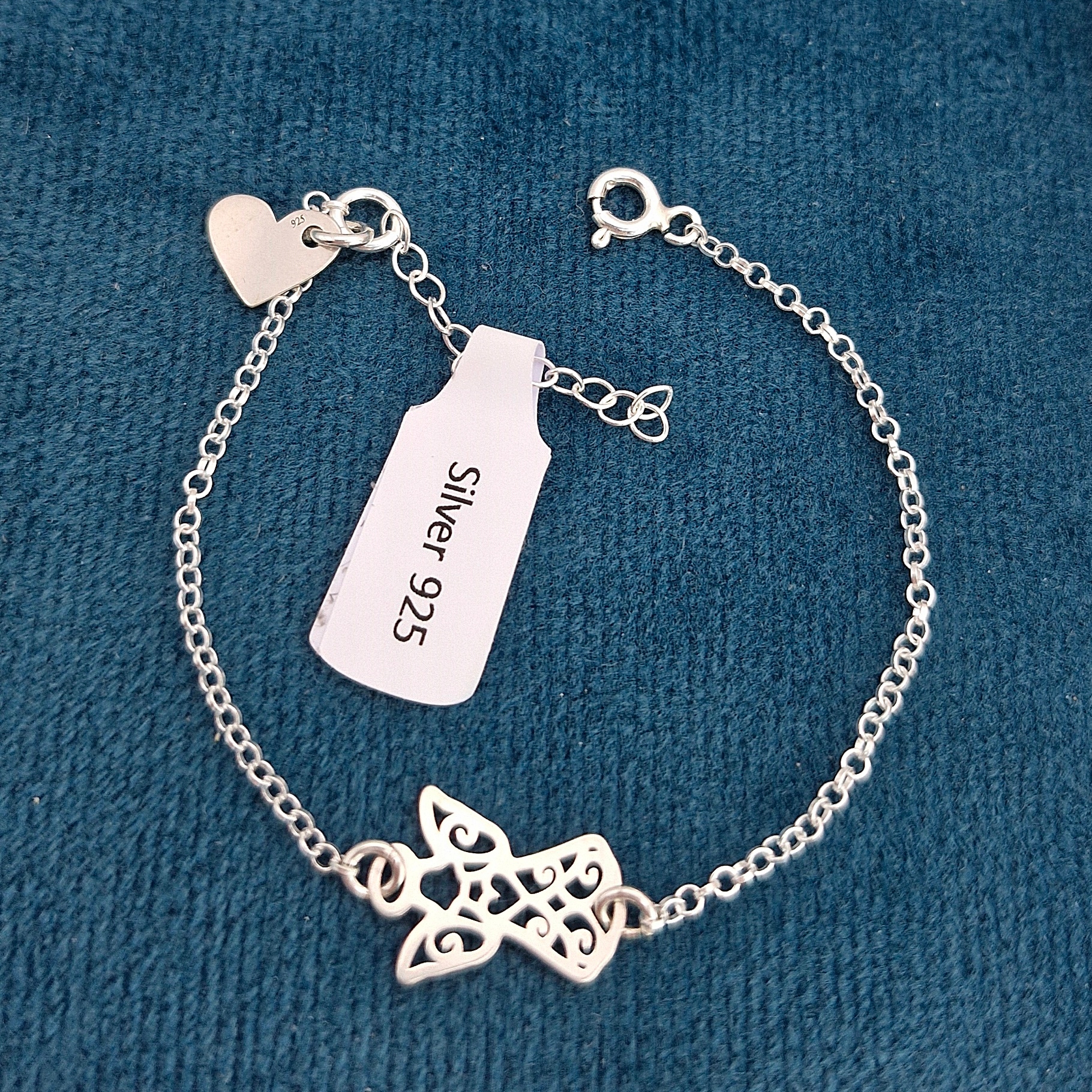 BRANSOLETKA SREBRNA ANIOŁEK AŻUROWY I SERCE SREBRO 925 Marka EArkadia