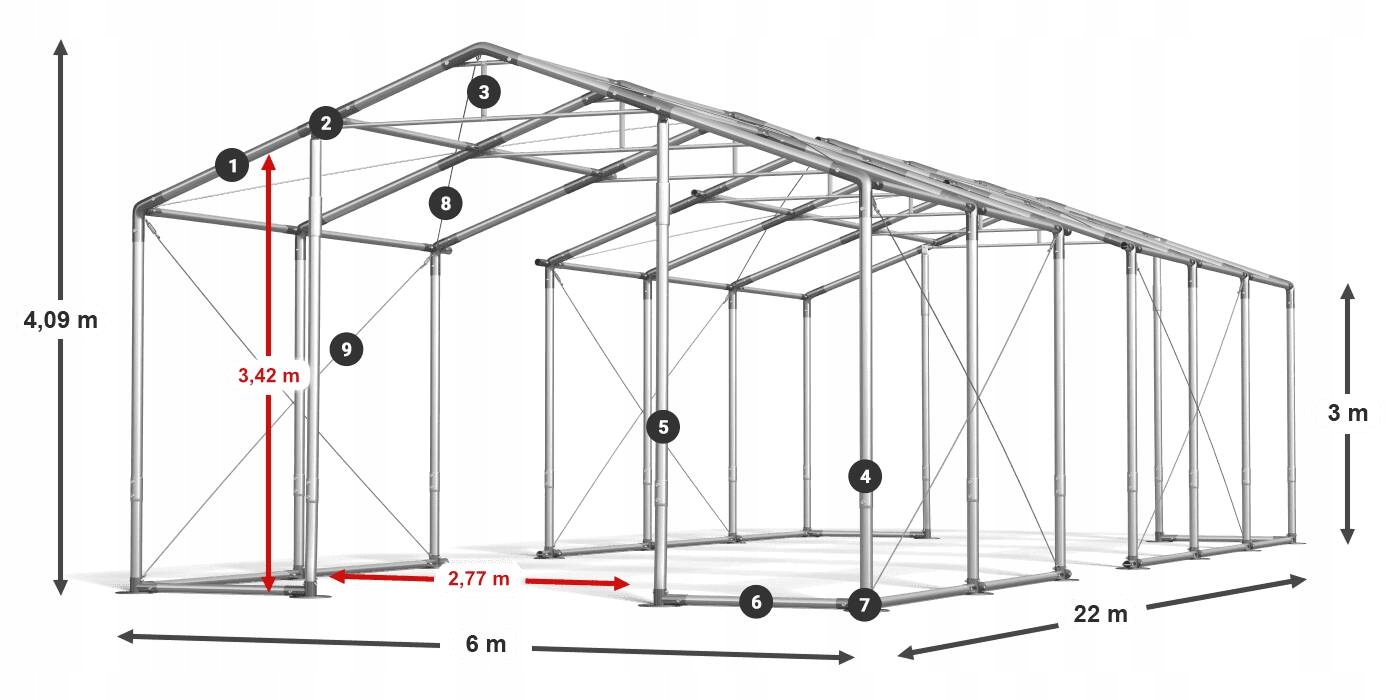 Namiot Handlowy 6x22m [3m] Ogrodowy DAS 560 WP Szerokość 6 m
