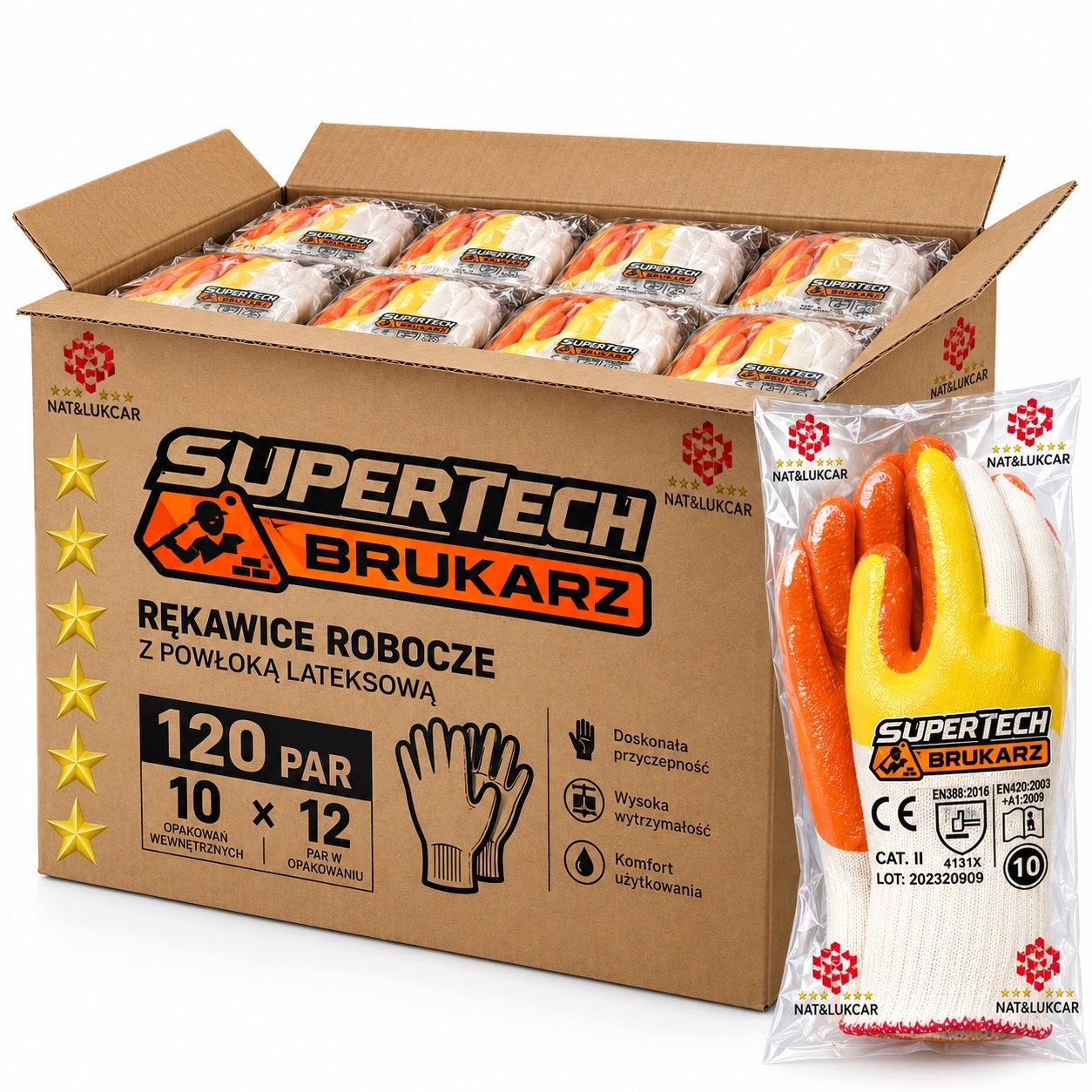 Pracovní rukavice Worklink Tech Brukař guma 10 XL stahovák 240 ks