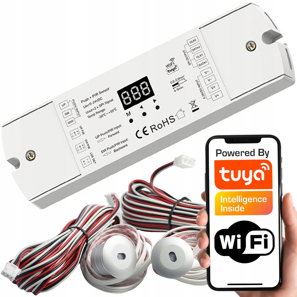 Kontroler Led Spi Rgbic 5-24V schody 2xPIR jasność Seria Sd WiFi Tuya