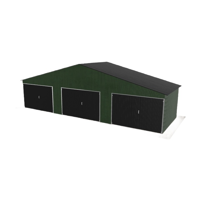 Plechová garáž 10.5 x 3.5 m, třípolohová, dvouspádová, zelená