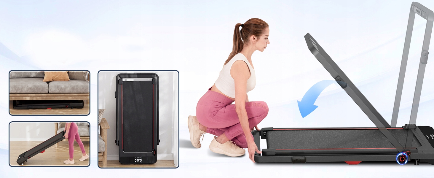 BIEŻNIA ELEKTRYCZNA DOMOWA 2w1 SKŁADANA NA PŁASKO 12 KM/H Z AMORTYZACJĄ Długość pasa 100 cm