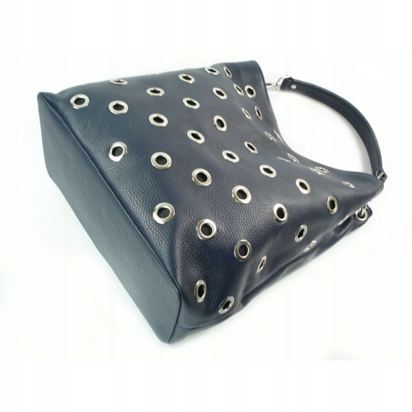 Tmavě Modrá Prostorná Dámská Taška – Taška – Stříbrné Šatonové Růže – Přírodní Kůže