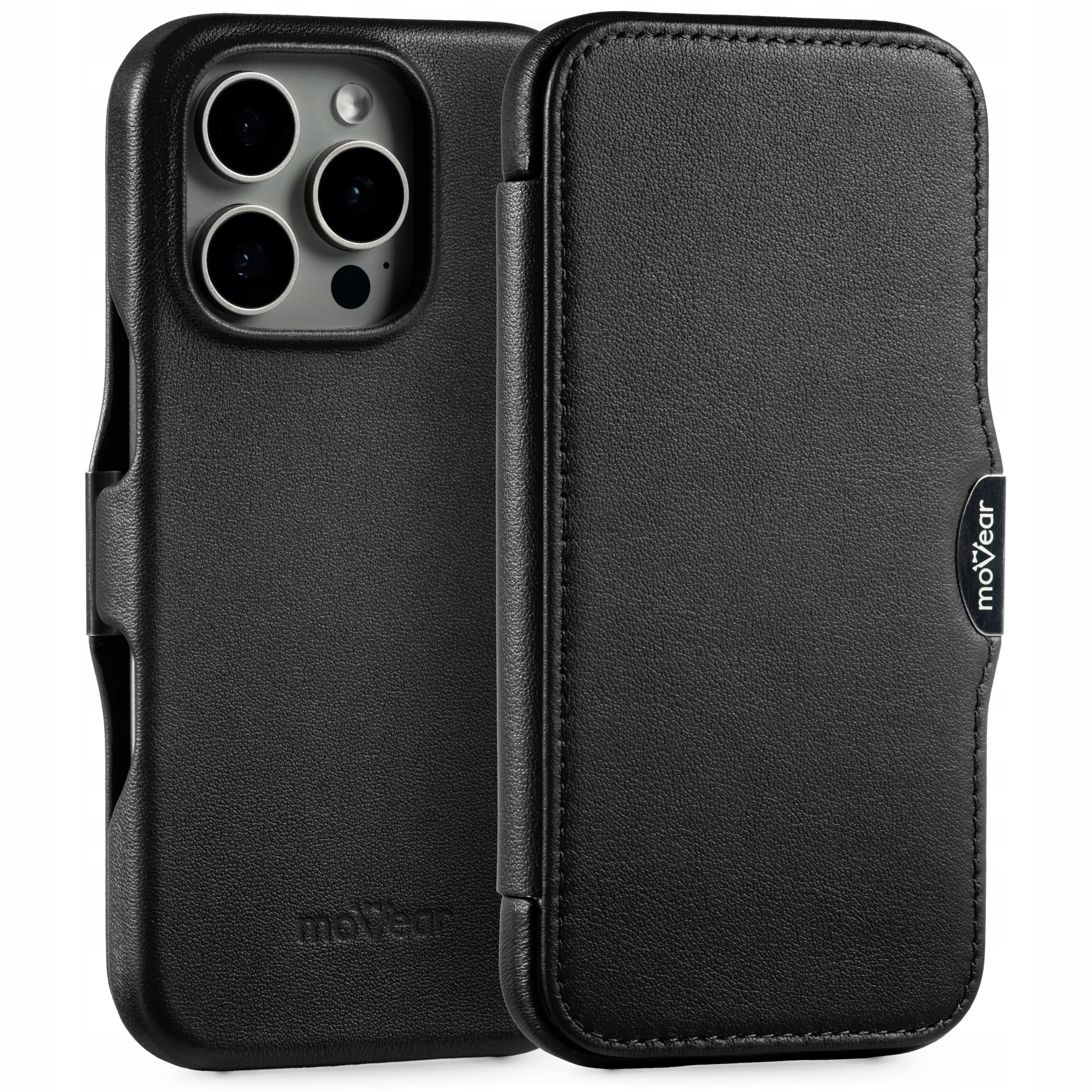 Etui na iPhone 16 Pro MagSafe skórzany pokrowiec book case czarne Movear
