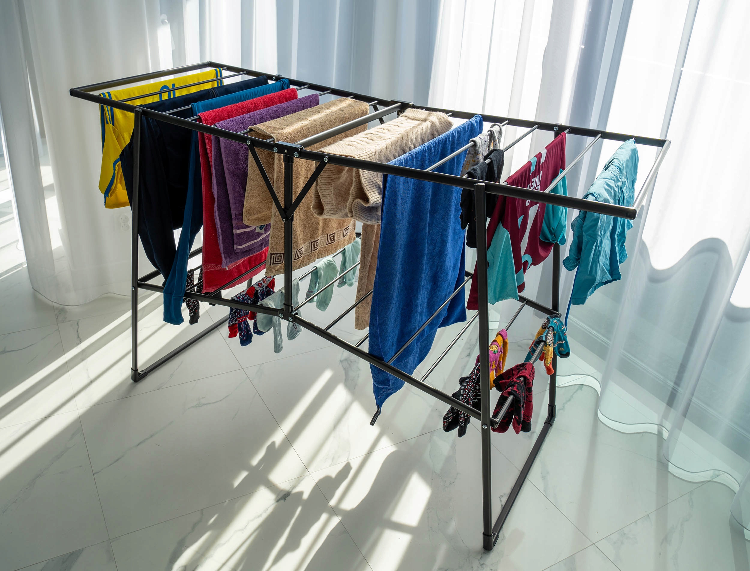 Levně Odkapávač Na Nádobí Kuchyňský Odkapávač Dvouúrovňový Stojící Černý Podnos