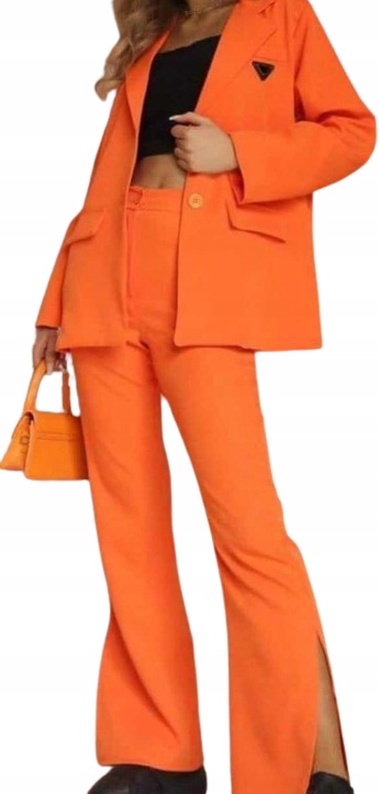 Garnitur damski żakiet spodnie pomarańczowy