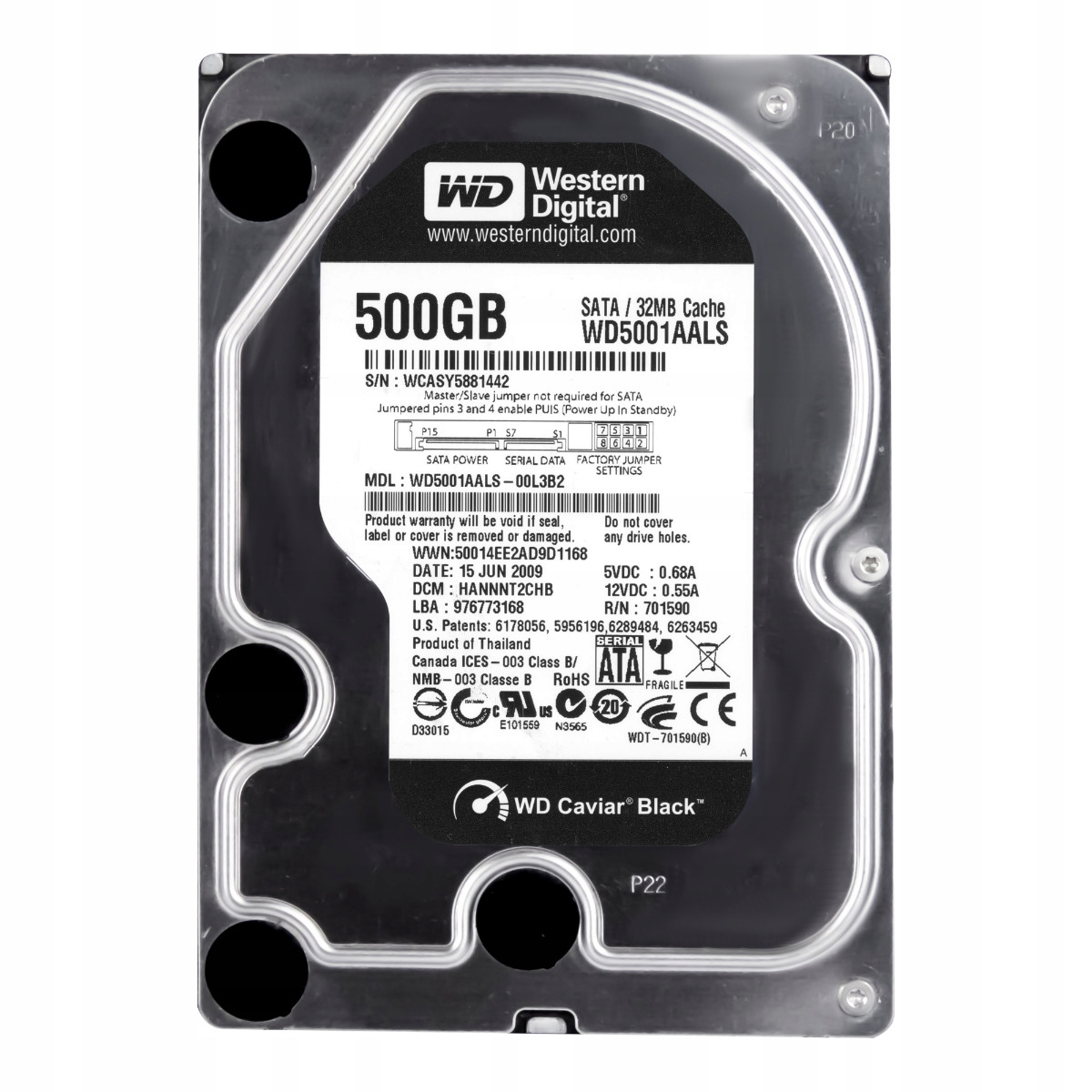 Wd Caviar Black 500GB 7.2K 32MB Sata II 3.5" WD5001AALS
