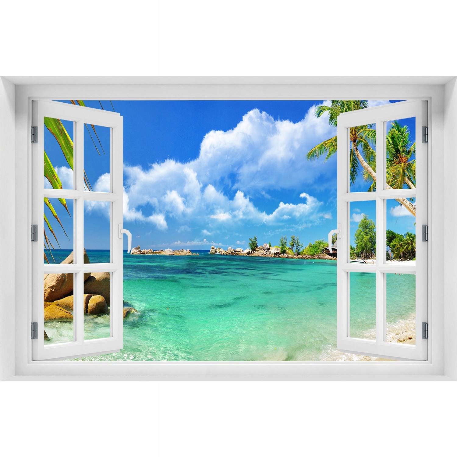 

3D Okno Naklejka na ścianę Seszele plaża 90x60