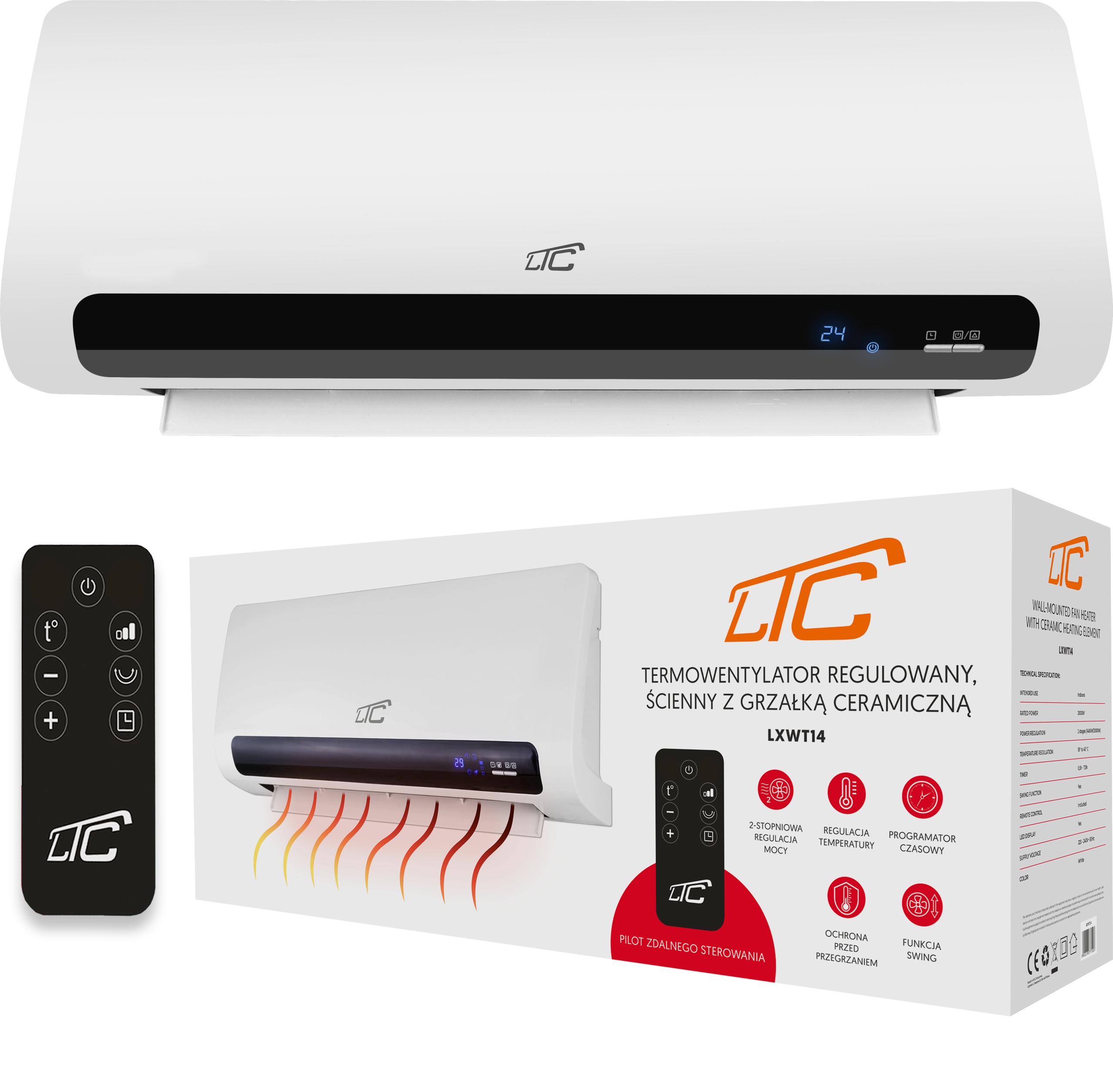 Vzduchová Clona Ohrievača, Termoventilátor 2200 W, Keramický Diaľkový Ovládač, Ohrievač