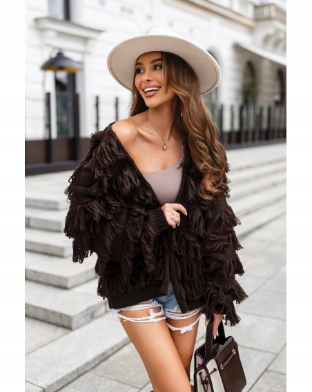 Kardigan Frzydzle Boho Oversize Teplý svetr Polská kvalita čokoláda