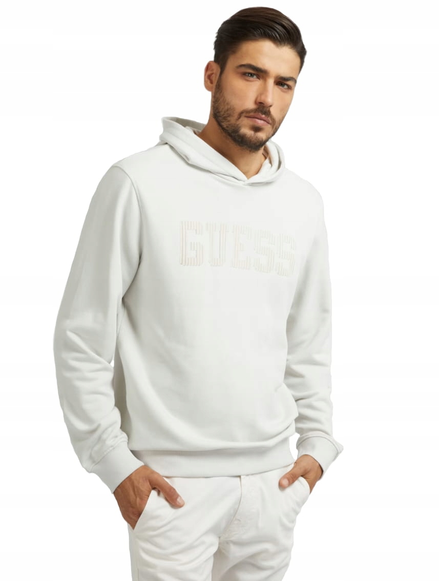 Tepláková Mikina Krémová S Kapucí Teplá Bavlněná S Vložkou Guess XL