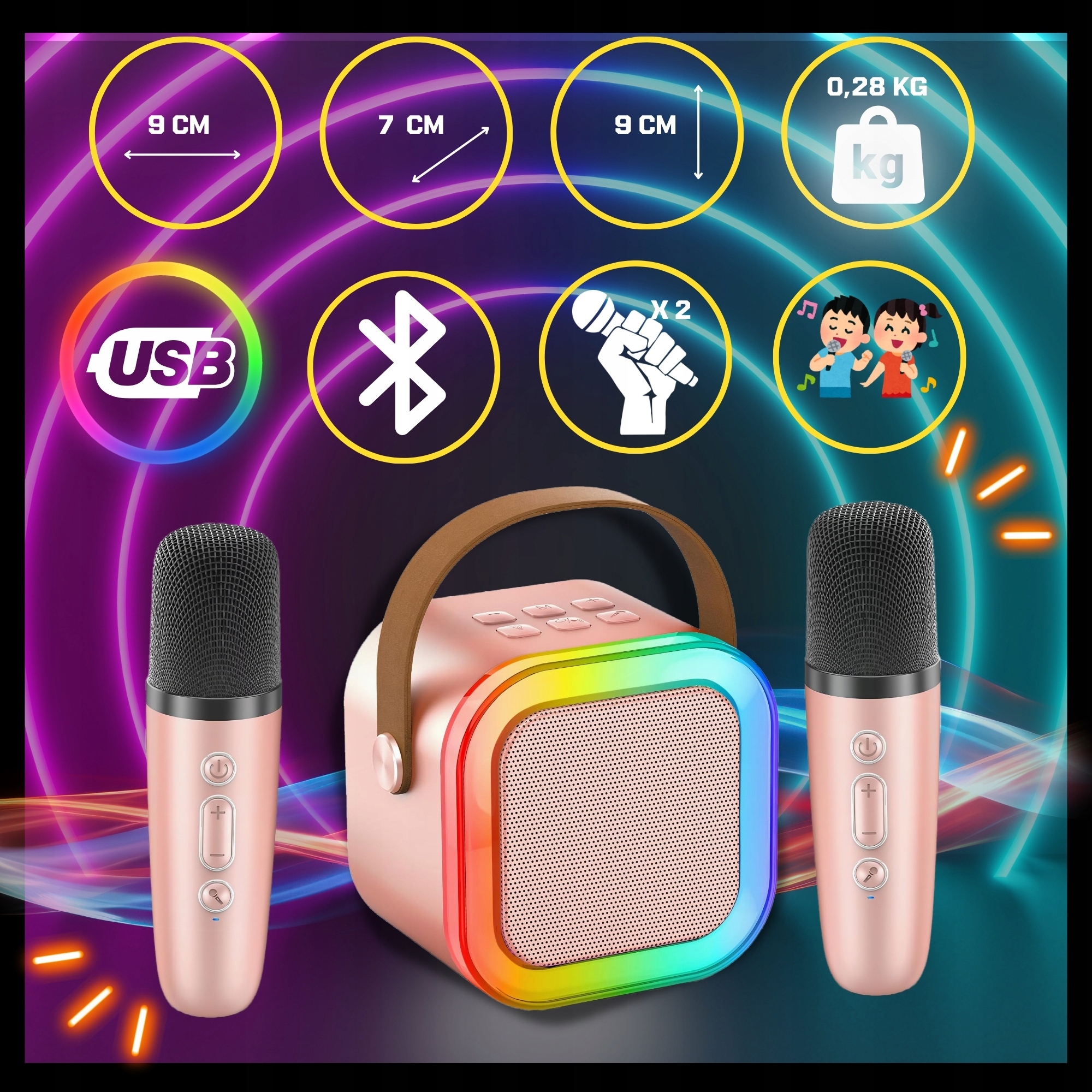 ZESTAW DO KARAOKE DLA DZIECI 2 MIKROFONY GŁOŚNIK BEZPRZEWODOWY 2X MIKROFON Marka GALAXIA