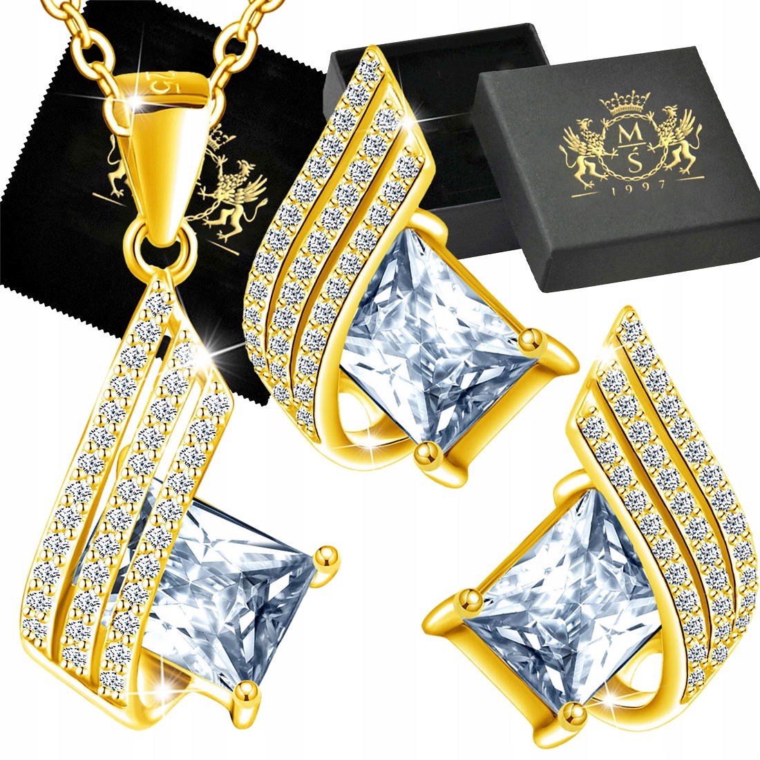 Sada šperků Zlaté Stříbro 925 Náušnice Řetízek pro manželku jako Dárek