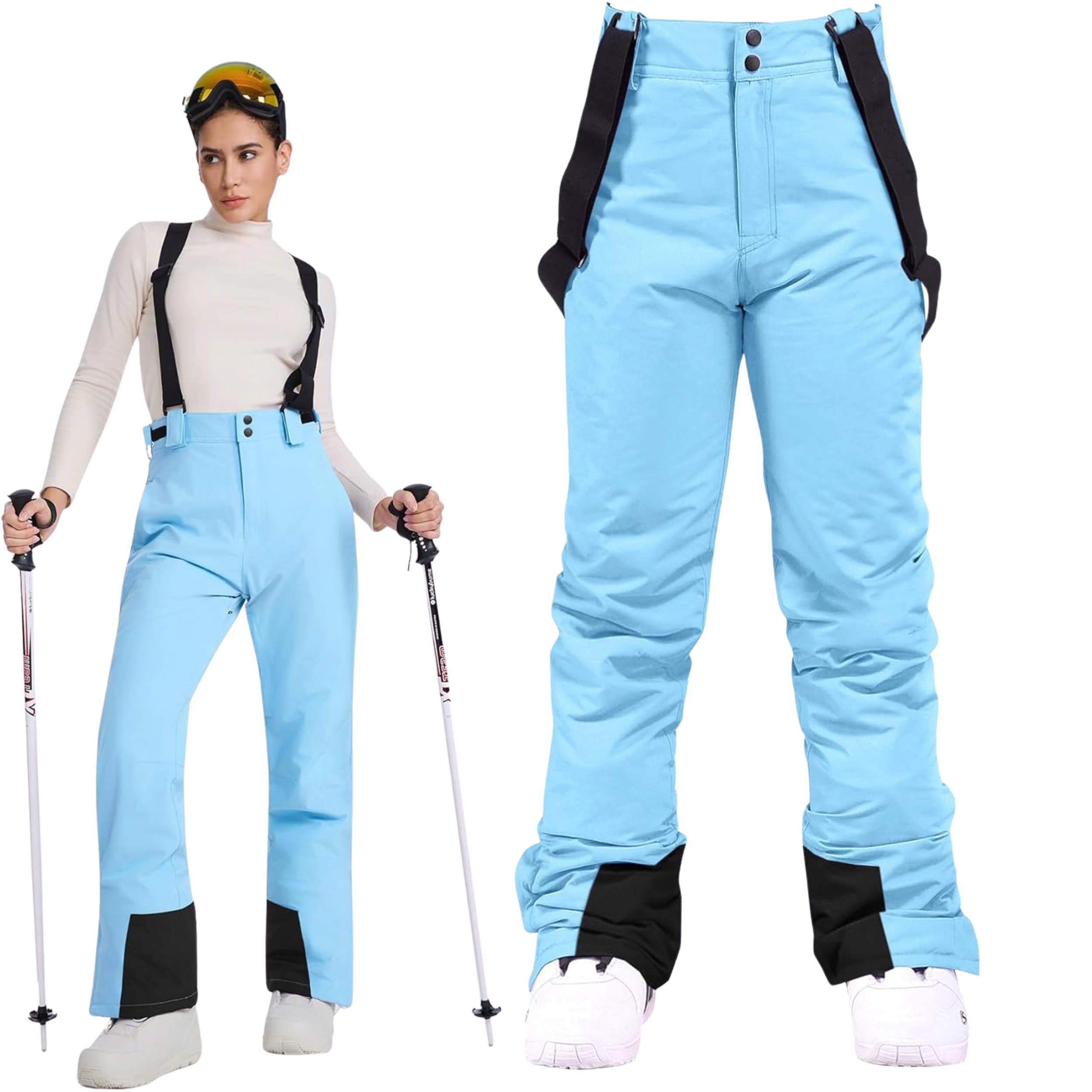 Spodnie Narciarskie Damskie Z Szelkami Niebieskie Błękitne Hotian Rozmiar M