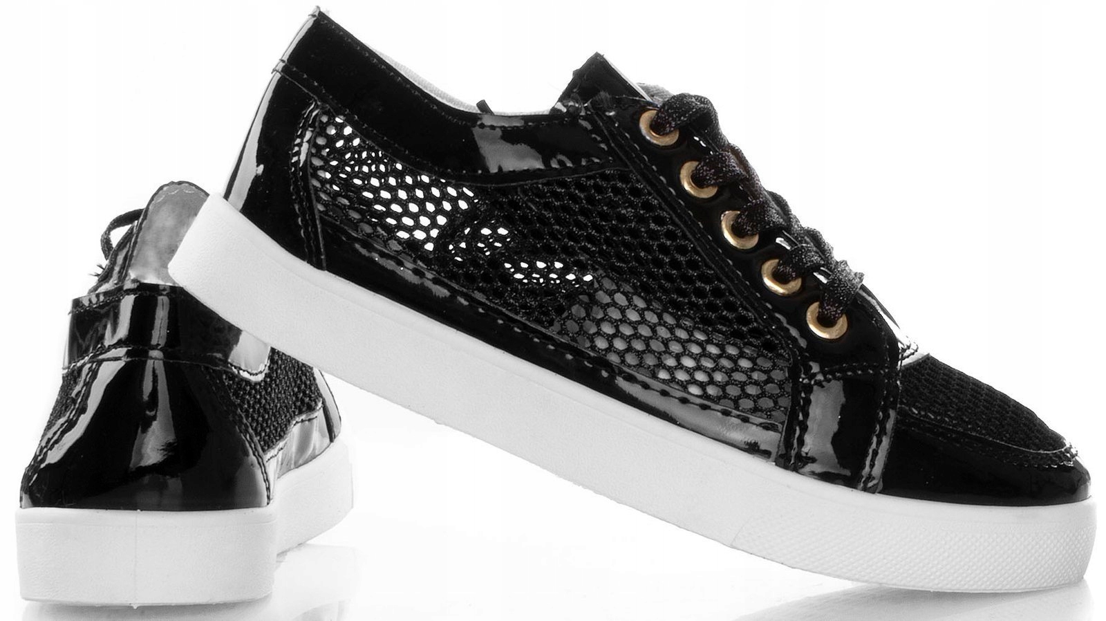 

Czarne Sneakersy Ażurowe Trampki Tenisówki Brokat