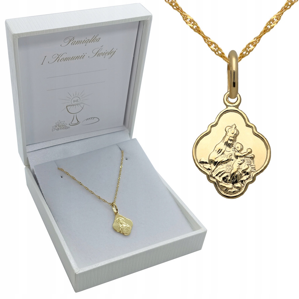 ZŁOTY KOMPLET KOMUNIA ŁAŃCUSZEK I MEDALIK 585 Chrzest Komunijny