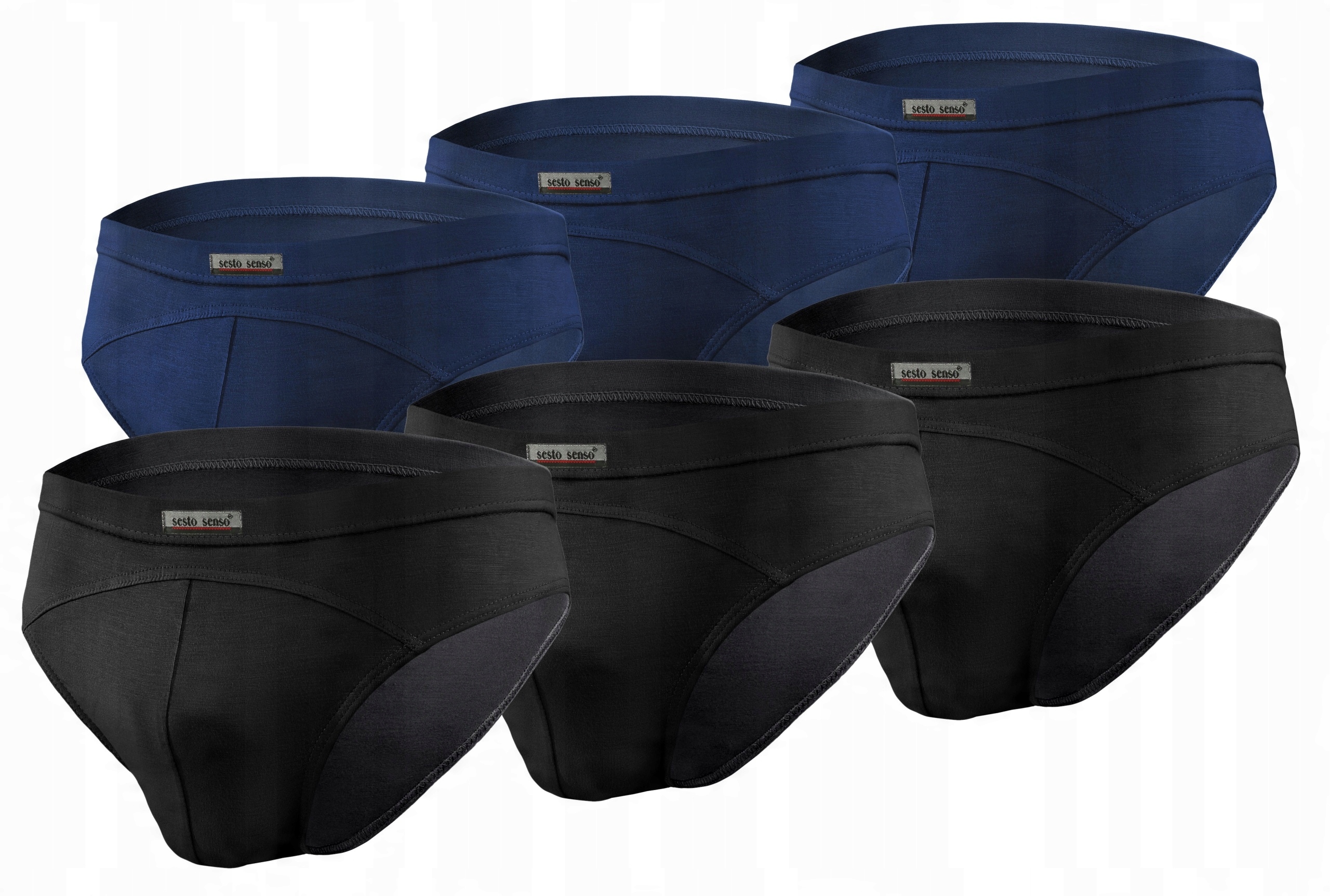 Sesto Senso Balení 6 Kusů Pánské slipy SM03 micromodal s plochými švy Černá Námořnická Modrá XL
