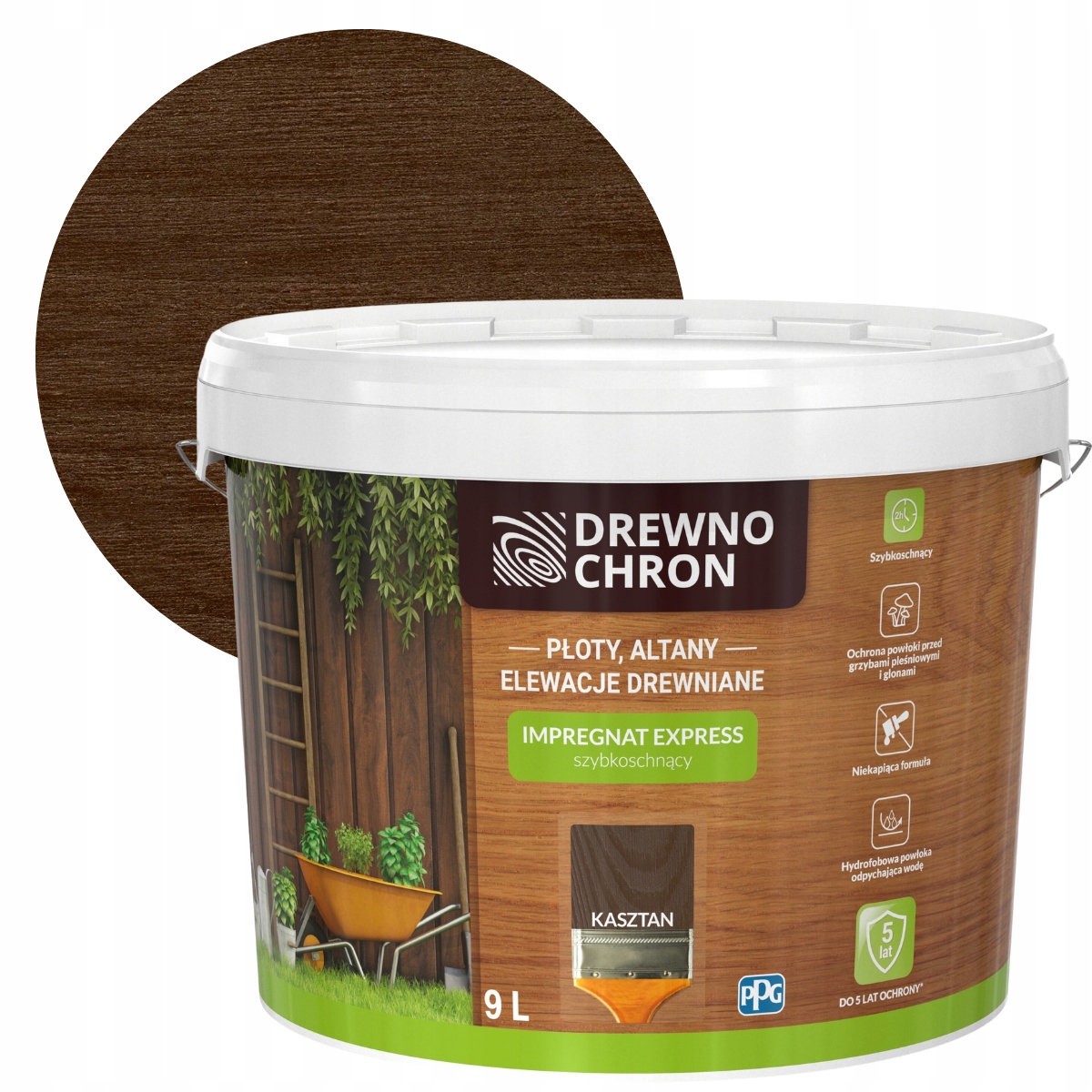 Drewnochron Impregnat do Drewna Express 9L Kasztan