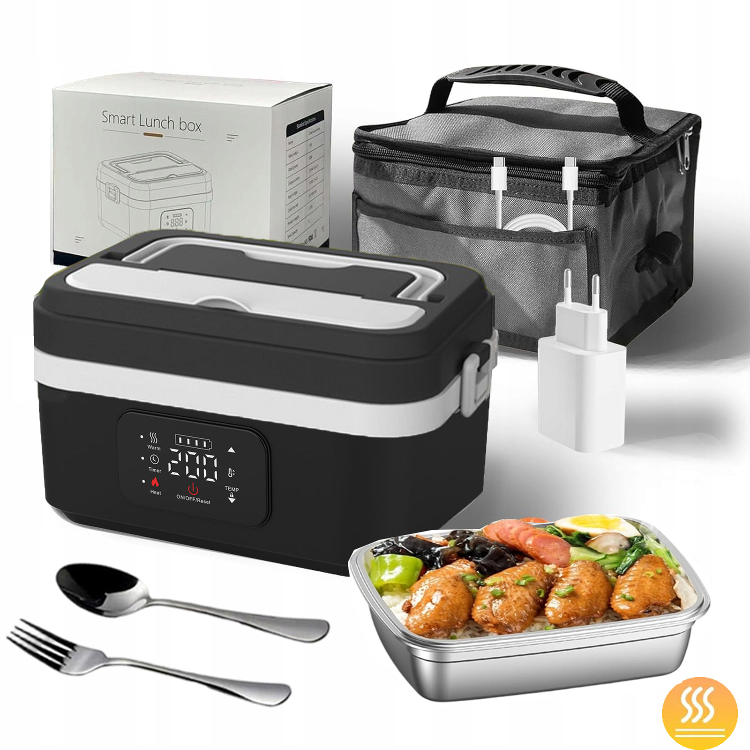 Elektrický Obědový Box 16000MAH Nabíjecí Ohřívač Jídel Termo Taška (bílý)