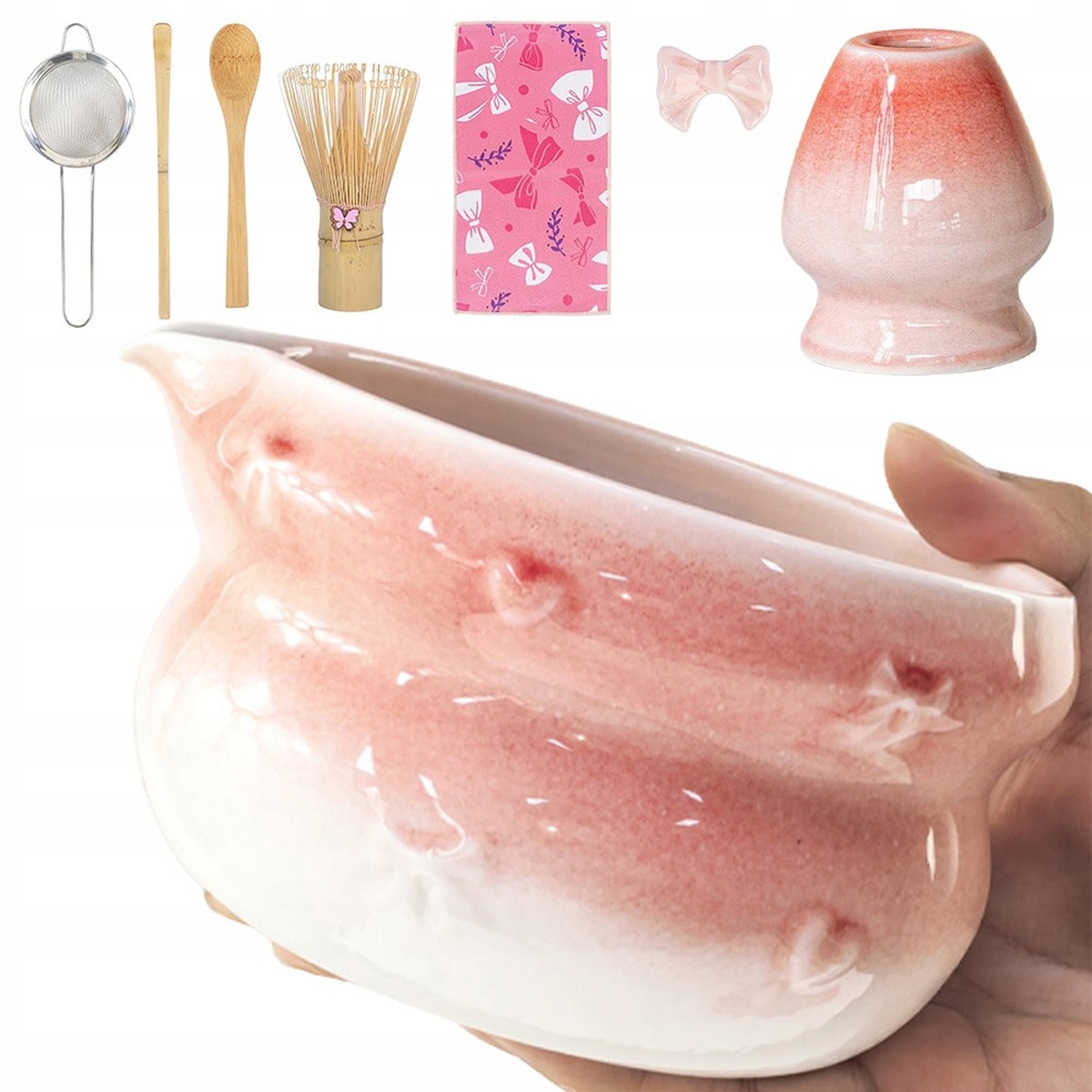 Levně Dárková Sada Na Čaj Matcha Metla Podstavec Lžička 8V1