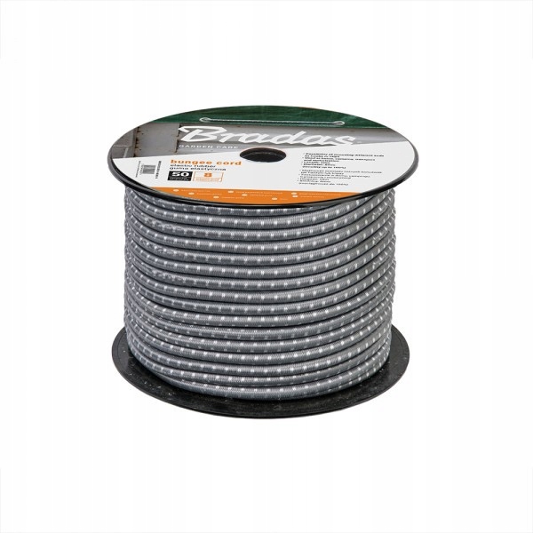 50 m Elastická guma 8 mm x 50 m šedá Bungee Cord Hook Bradas 0239