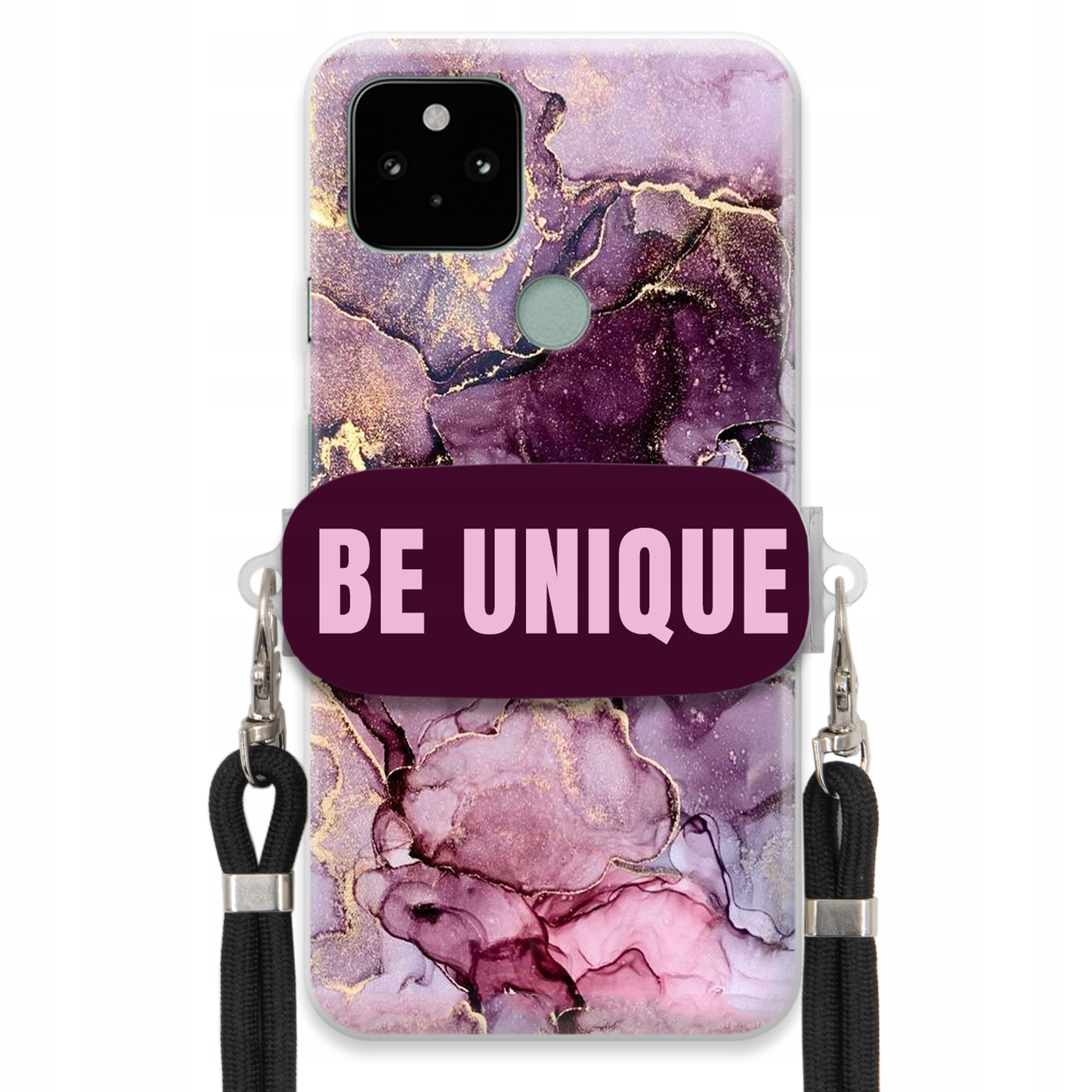 Puzdro pre Google Pixel 5A držiak na šnúrku Čierna Fialová Mramor Be Unique