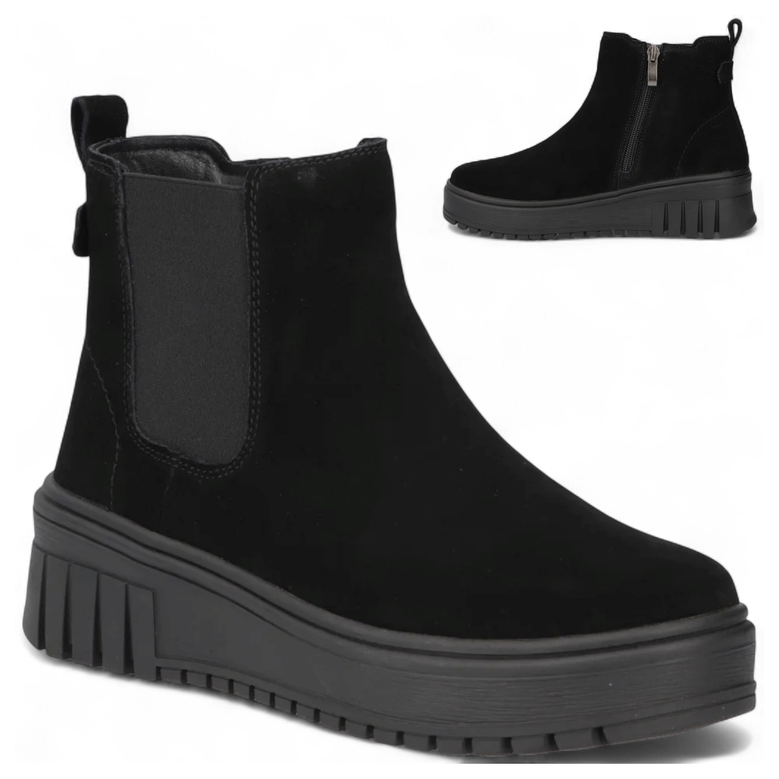 Dámské Kotníkové Boty Kožené 36 Filippo na platformě nad kotník černé semišové