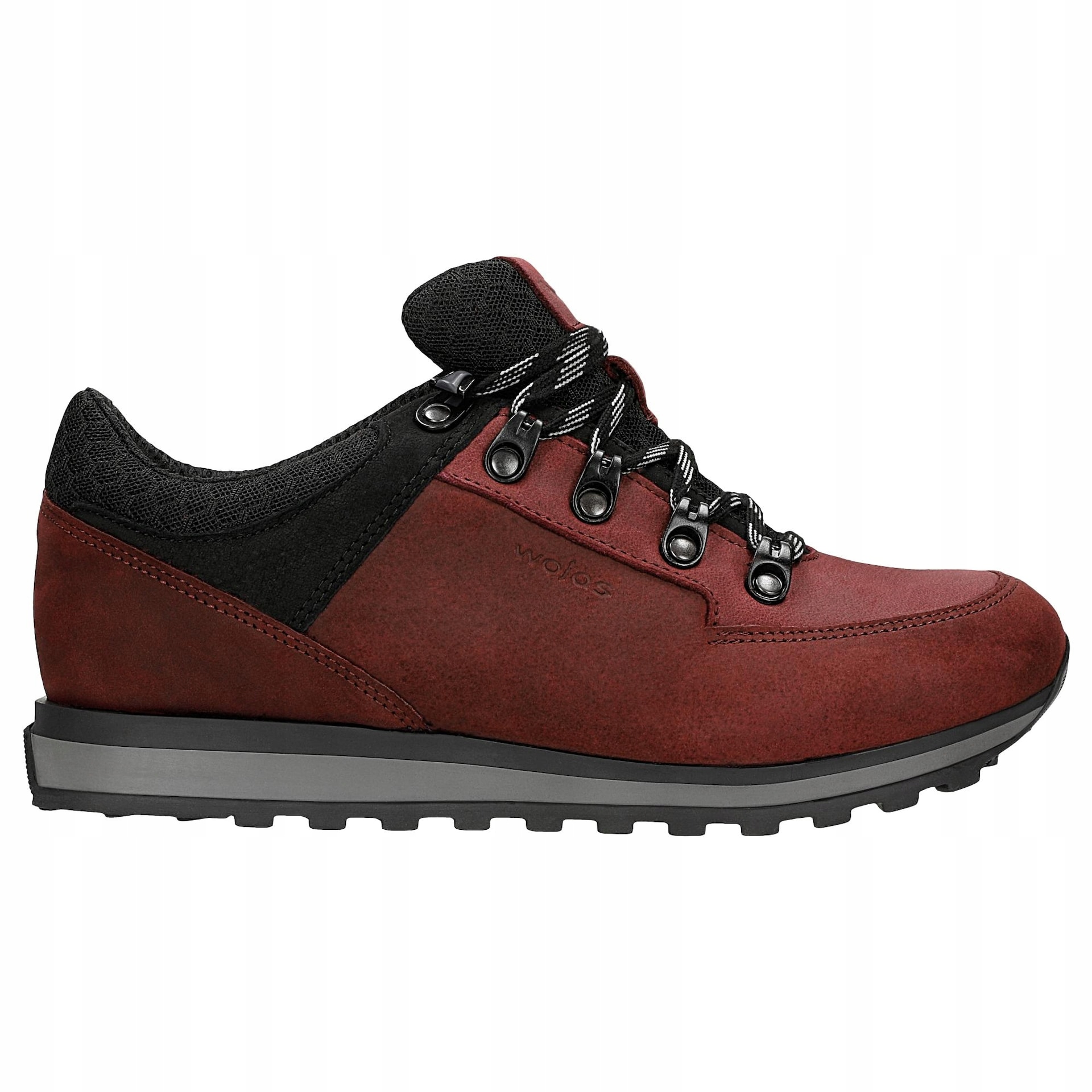 Bordové nízké dámské trekové boty s černými vložkami, velikost vel.