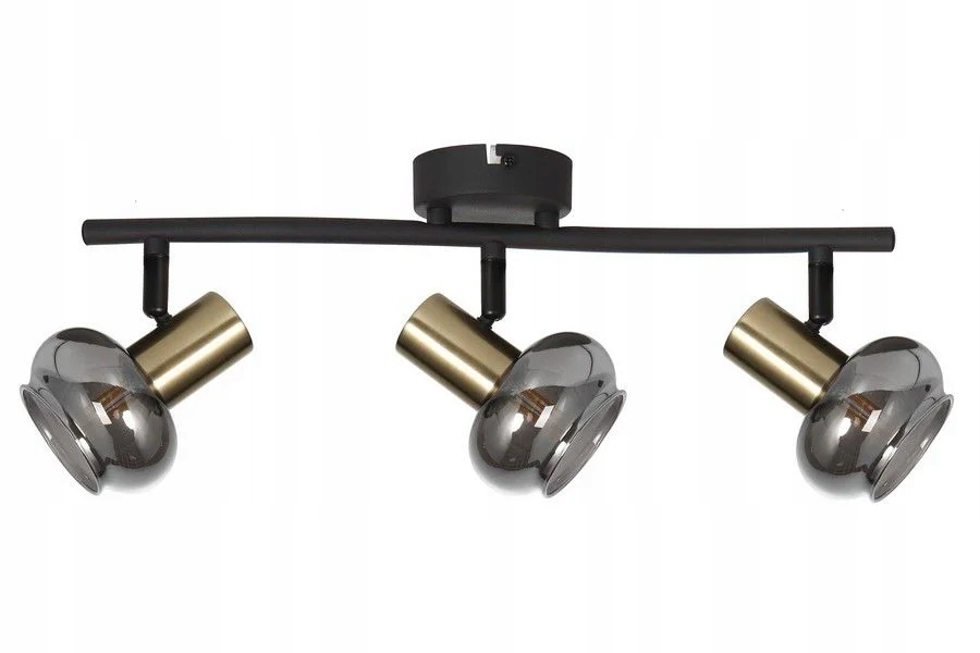 Stropní svítidlo trojitá černá zlatá skleněná kouřová stínidla 45 cm Reality