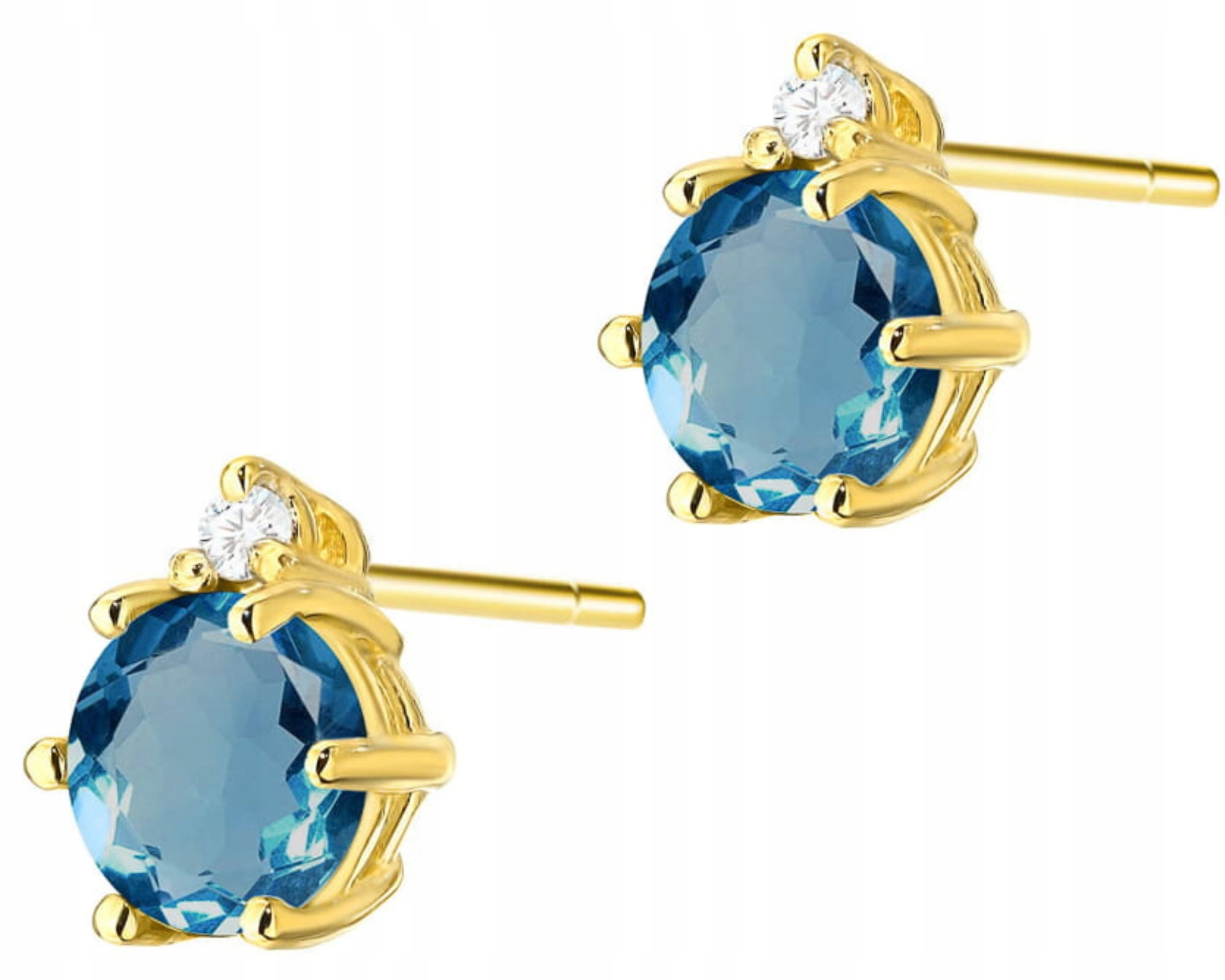 Zlaté Náušnice Přírodní Kámen London Blue Topaz Brilianty 585 Dárek