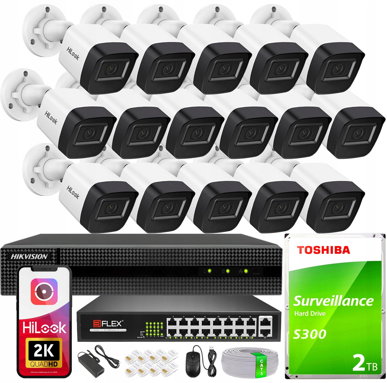 Ip monitorovací sada Hikvision 16 kamer 4Mpx PoE rekordér Disk 2TB