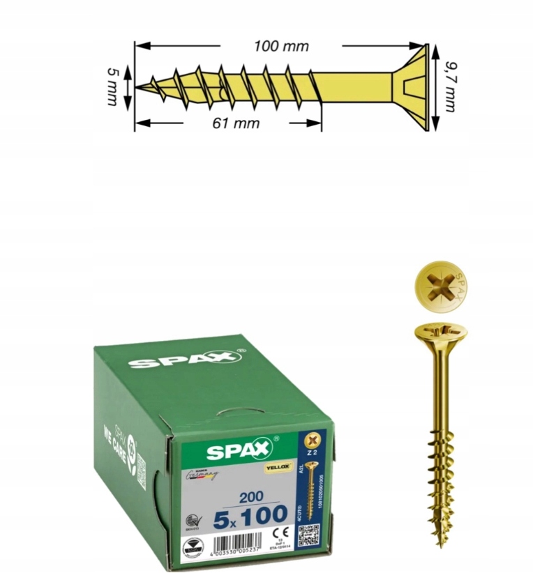 Univerzální šroub na dřevo (zlatý) Spax 5 x 100 mm Yello-x 200 ks
