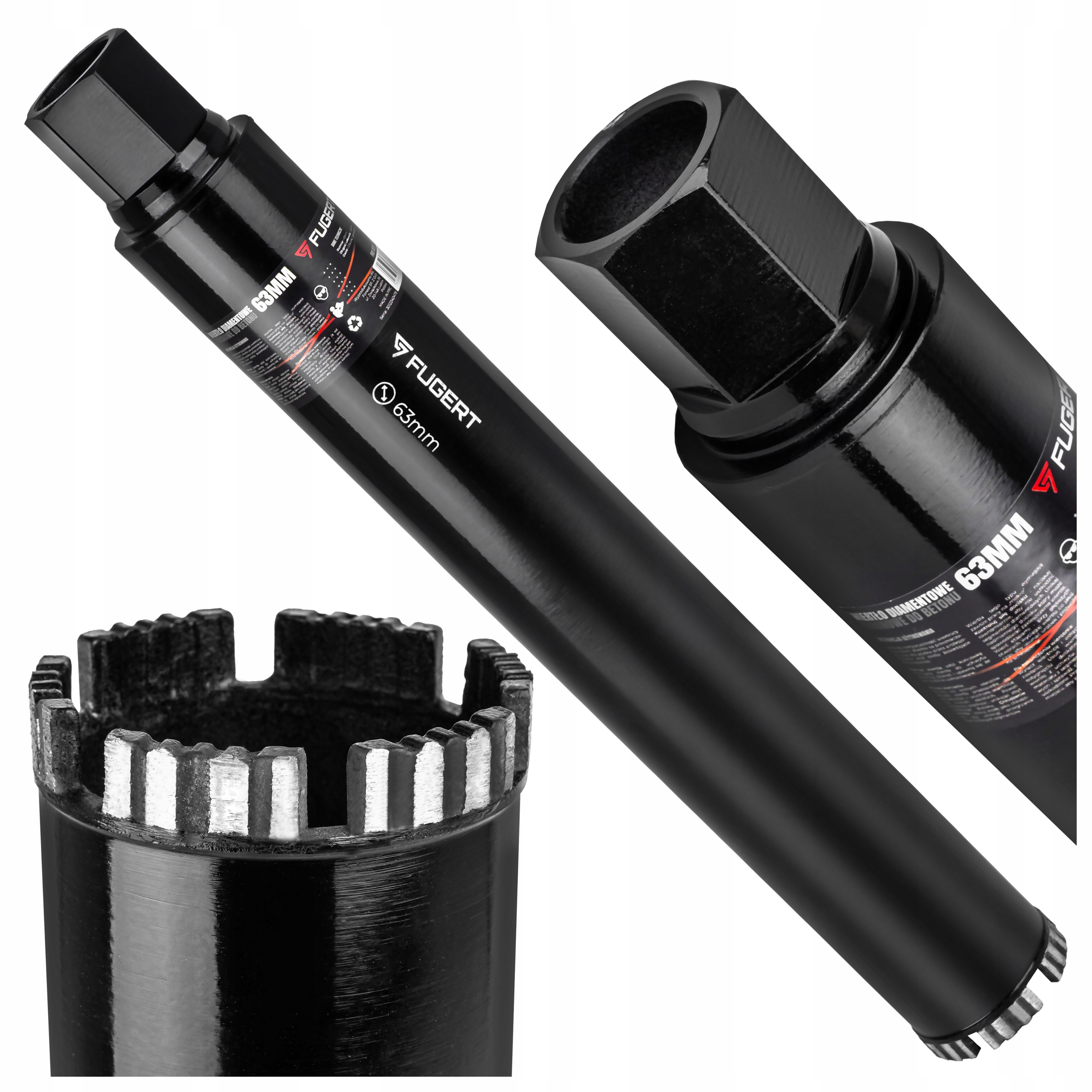 WIERTŁO KORONOWE 63 MM x 470 MM OTWORNICA DO BETONU DIAMENTOWA DO WIERTNICY