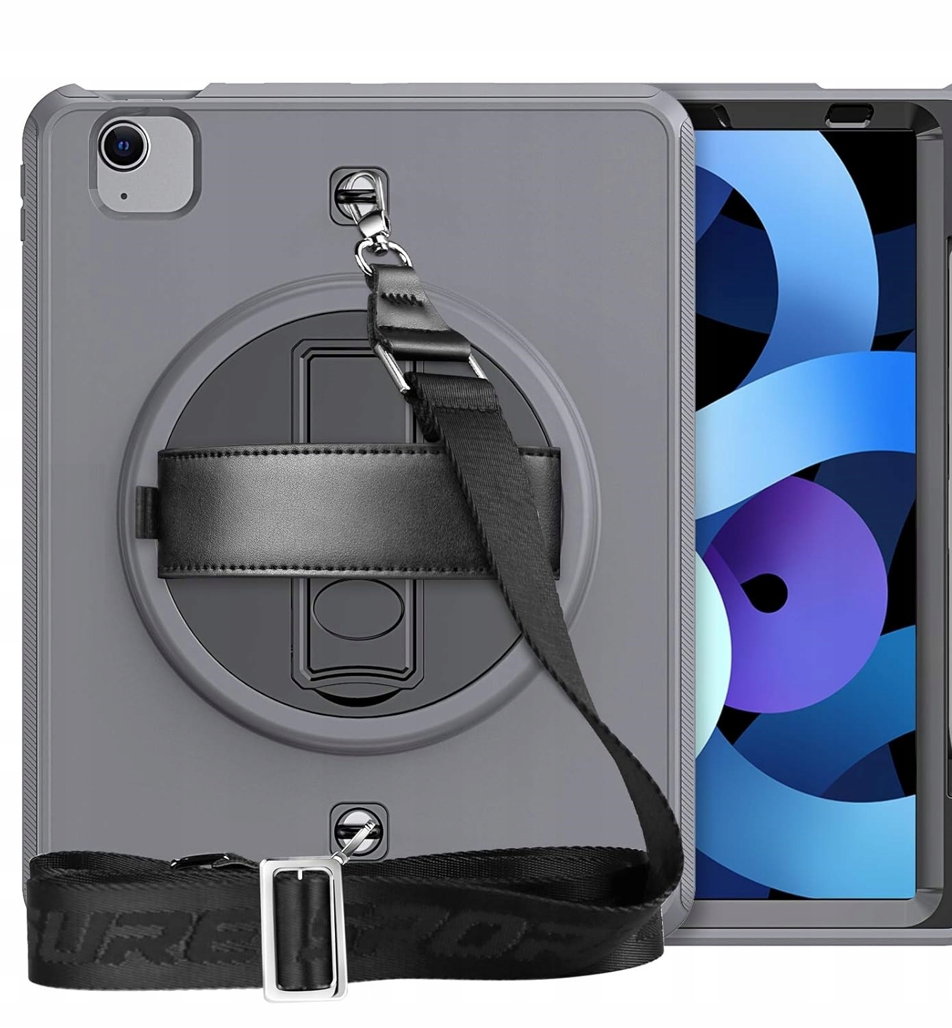 Pouzdro pro iPad 10.2" 2019/2020 s podstavcem a popruhem na rameno Šedé