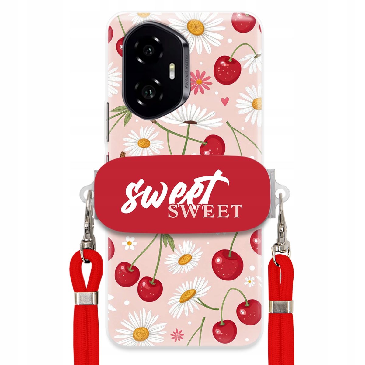 Puzdro pre Honor 300 Červené vodítko držiak Sweet Sweet Čerešňa a sedmokráska
