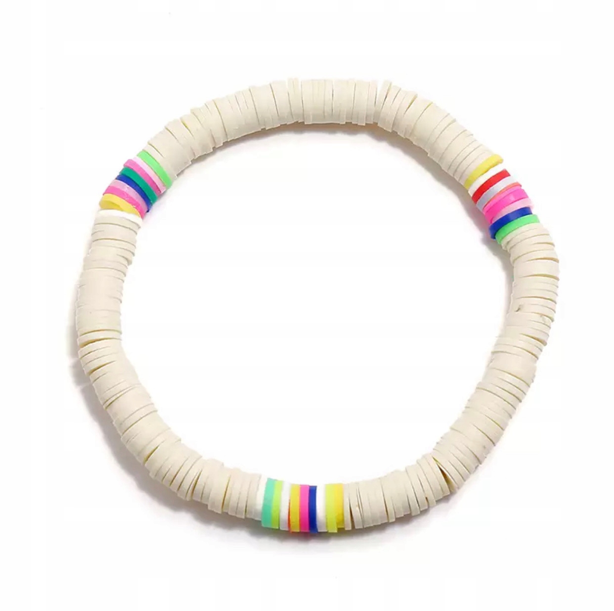 

Bransoletka surfer koraliki krążki boho fimo biała